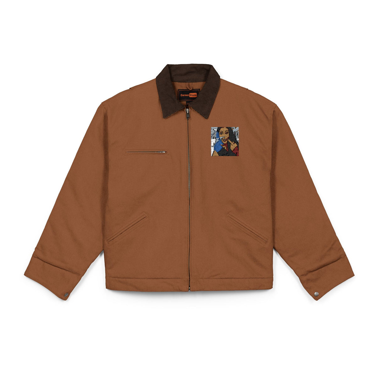 Work Jacket with Vintage Silly-Sexxy Lady "Eff-You Work,LOL" Portrait Patch — Durable Black Duck Cloth Jacket