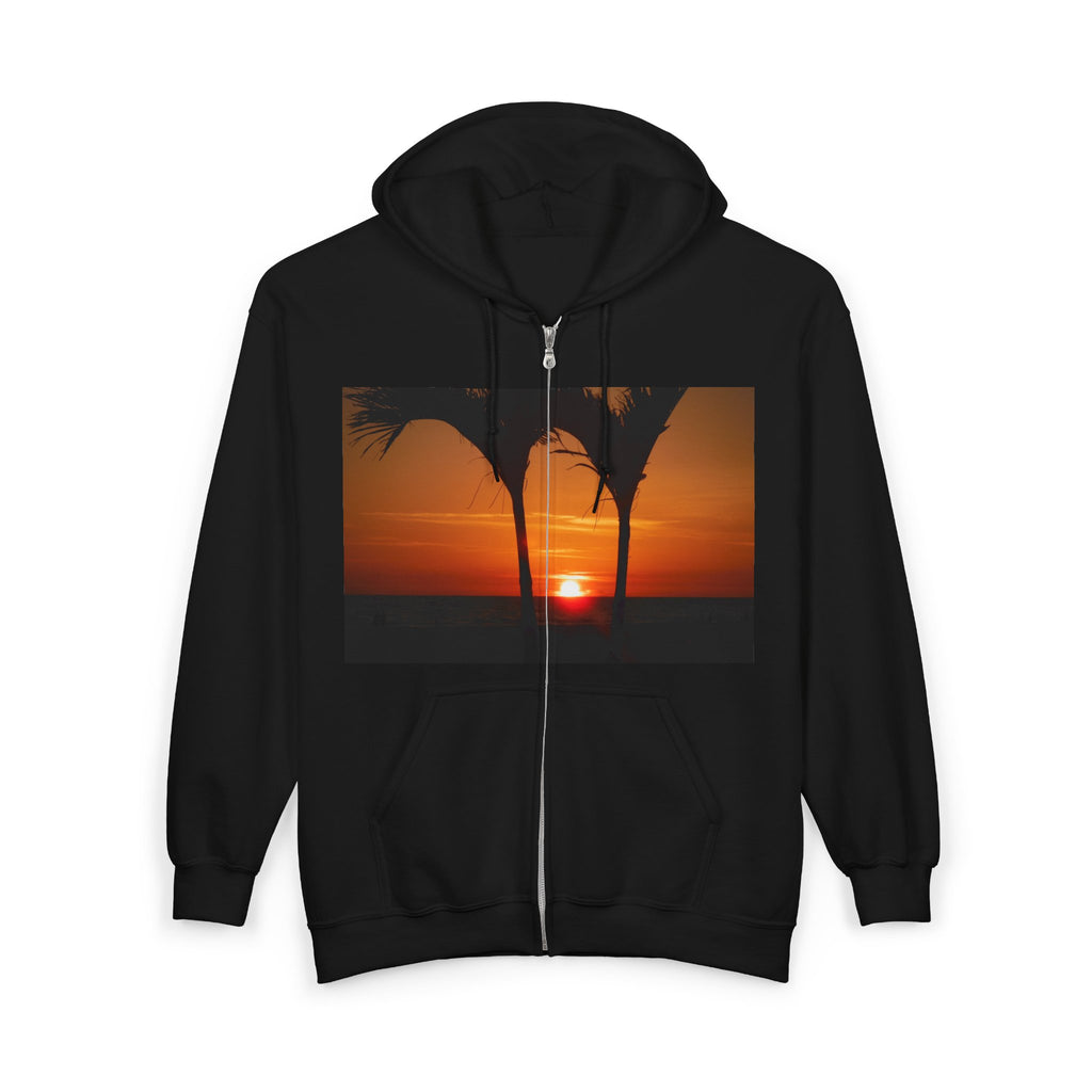 Sunset Palm Zip Hoodie – Tropical Beach Sunset Full-Zip Sweatshirt