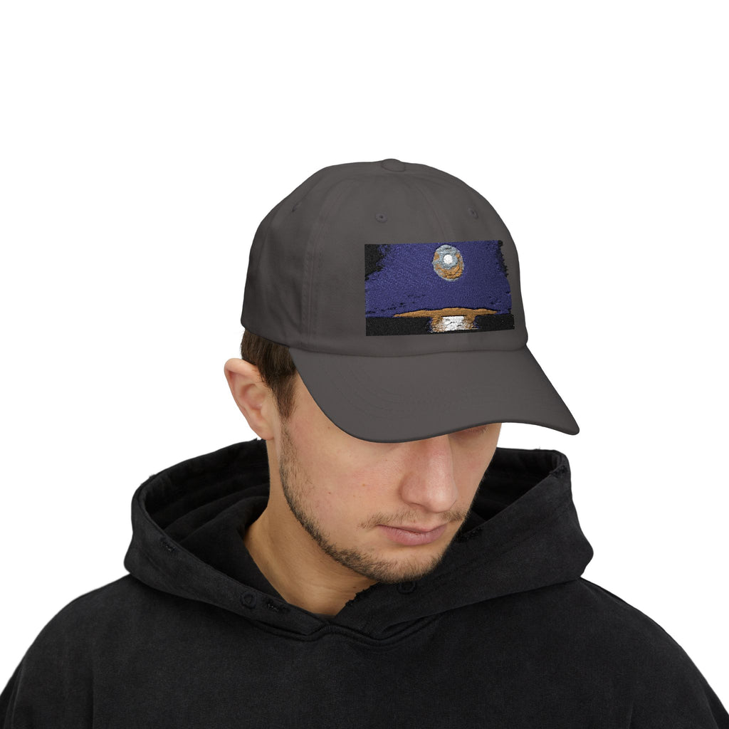 Dad Cap — Retro Full Moon Over Ocean Patch Embroidered Baseball Hat