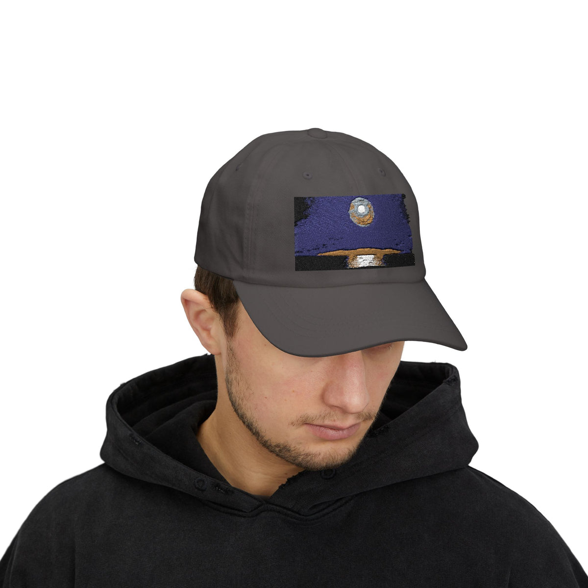 Dad Cap — Retro Full Moon Over Ocean Patch Embroidered Baseball Hat