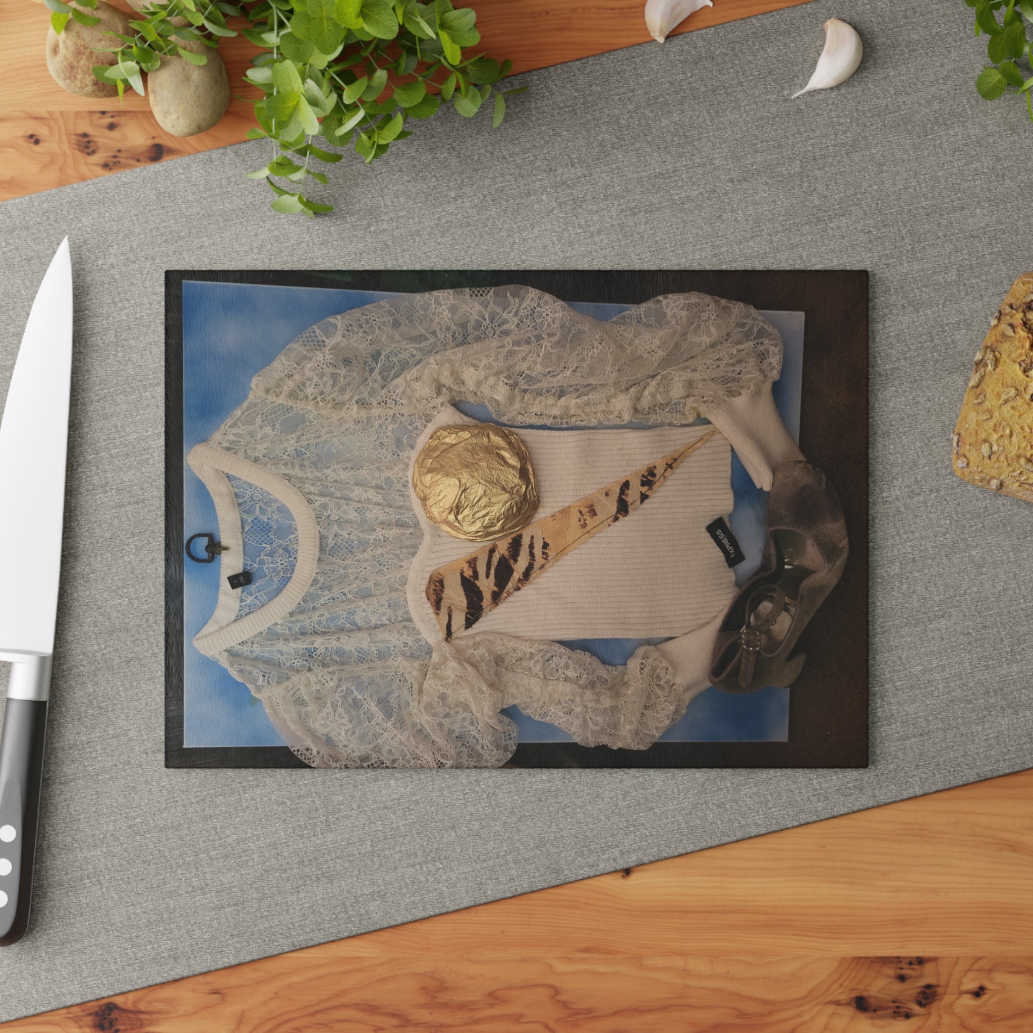 Glass Cutting Board — Vintage Lace & Gold Decorative Kitchen Art