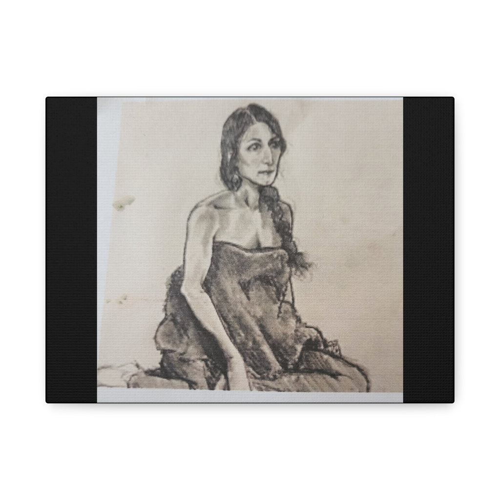 Charcoal Portrait Canvas Print — Elegant Woman Figure Art (Matte Stretched)