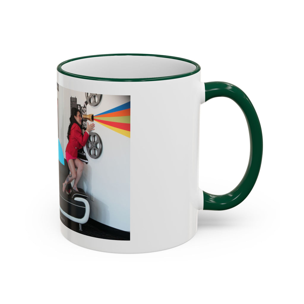 Retro Film Room Accent Rim Mug — 'Moving Forward' Graphic Coffee Cup (11oz/15oz)