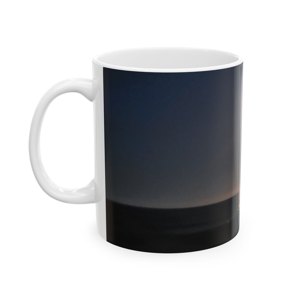 Sunrise Over Ocean Ceramic Mug — Calm Beach Coffee Cup (11oz/15oz)