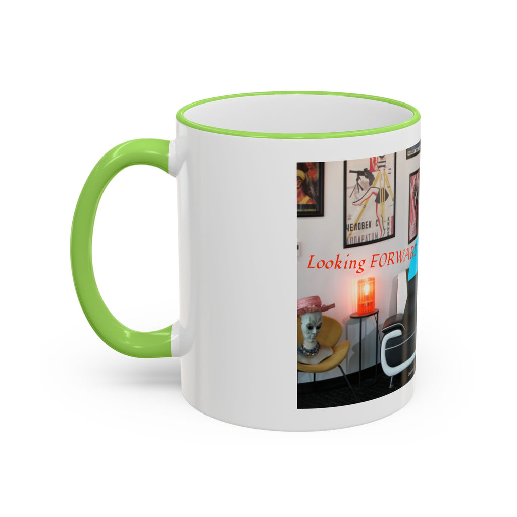 Retro Film Room Accent Rim Mug — 'Moving Forward' Graphic Coffee Cup (11oz/15oz)