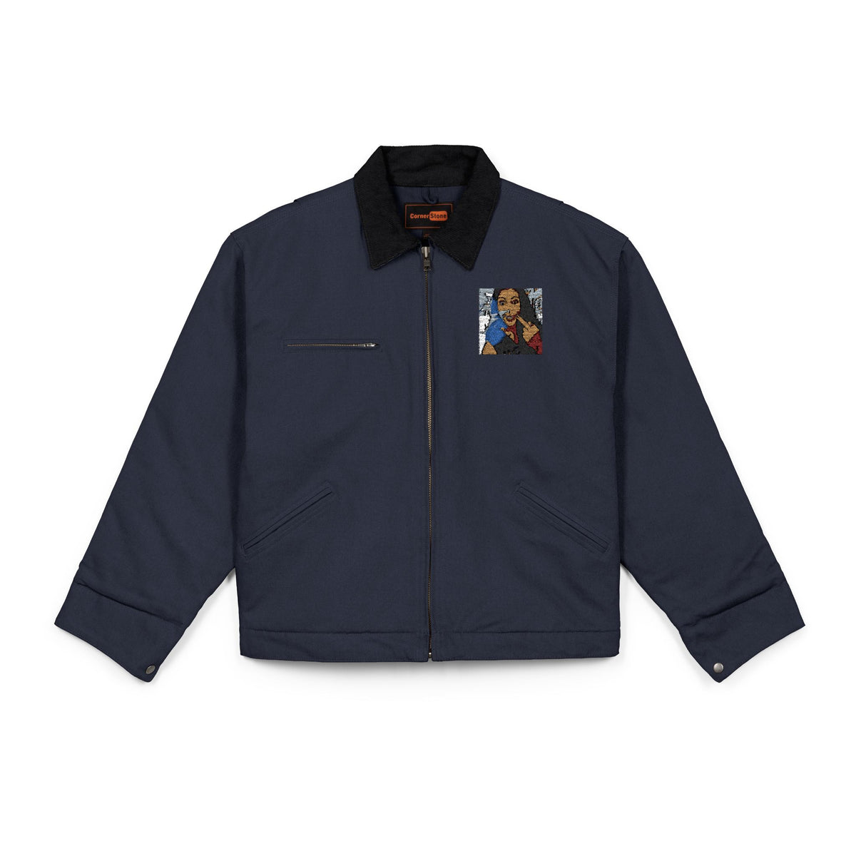 Work Jacket with Vintage Silly-Sexxy Lady "Eff-You Work,LOL" Portrait Patch — Durable Black Duck Cloth Jacket