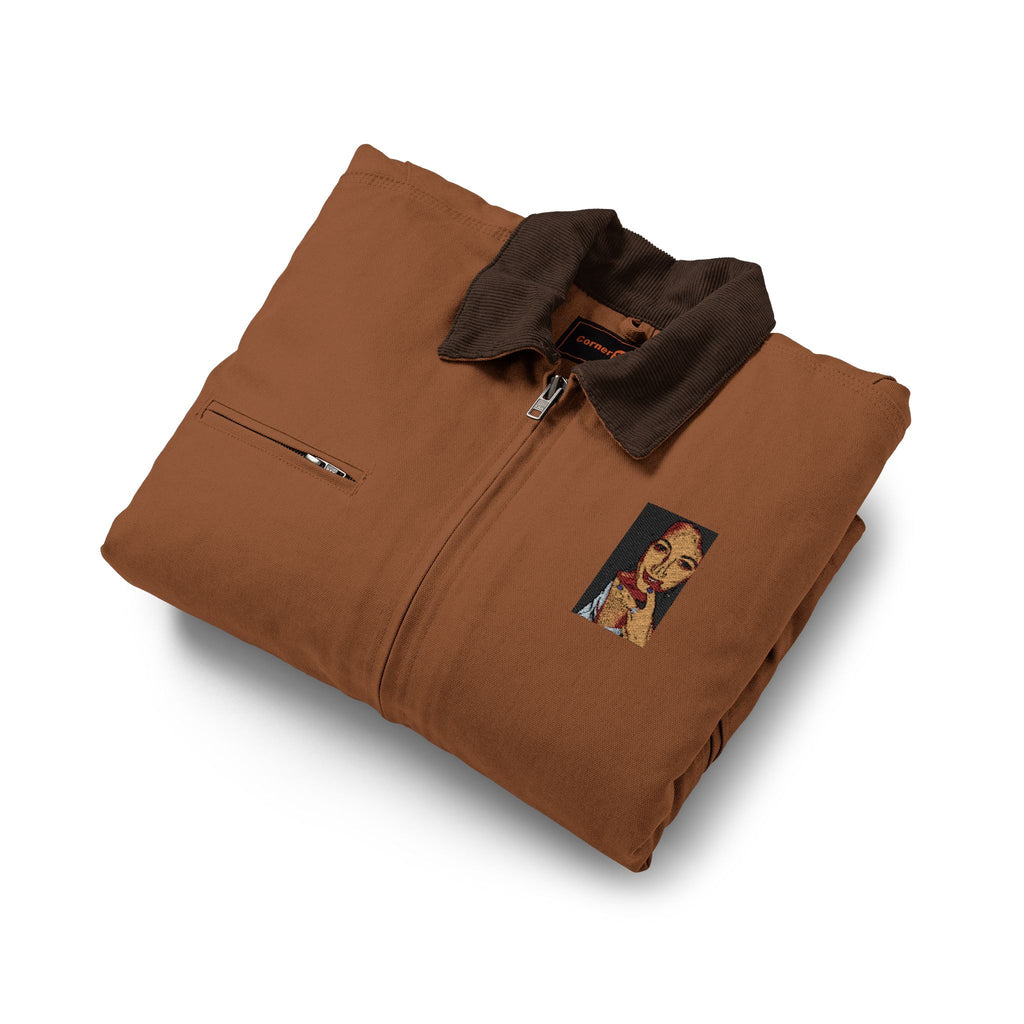 Work Jacket — Embroidered Vintage Pretty Lady Portrait Chest Patch