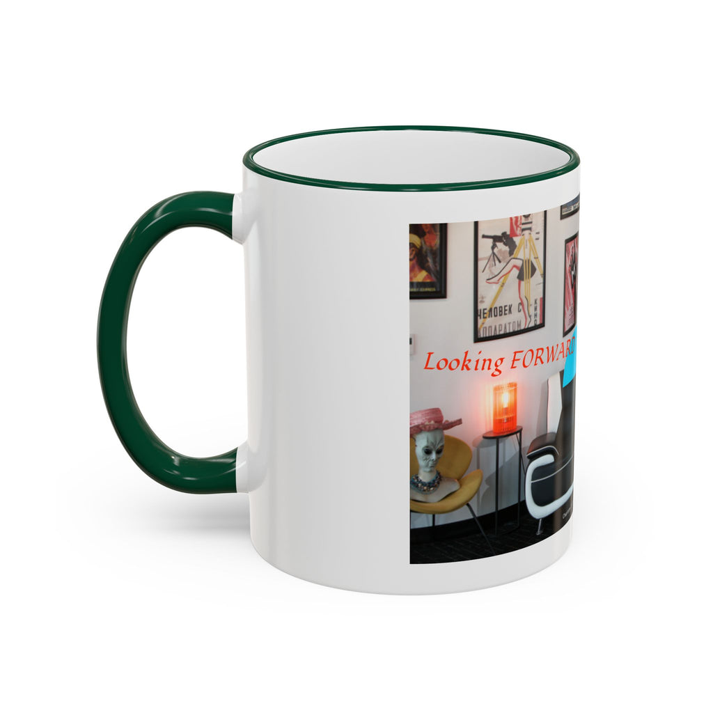 Retro Film Room Accent Rim Mug — 'Moving Forward' Graphic Coffee Cup (11oz/15oz)
