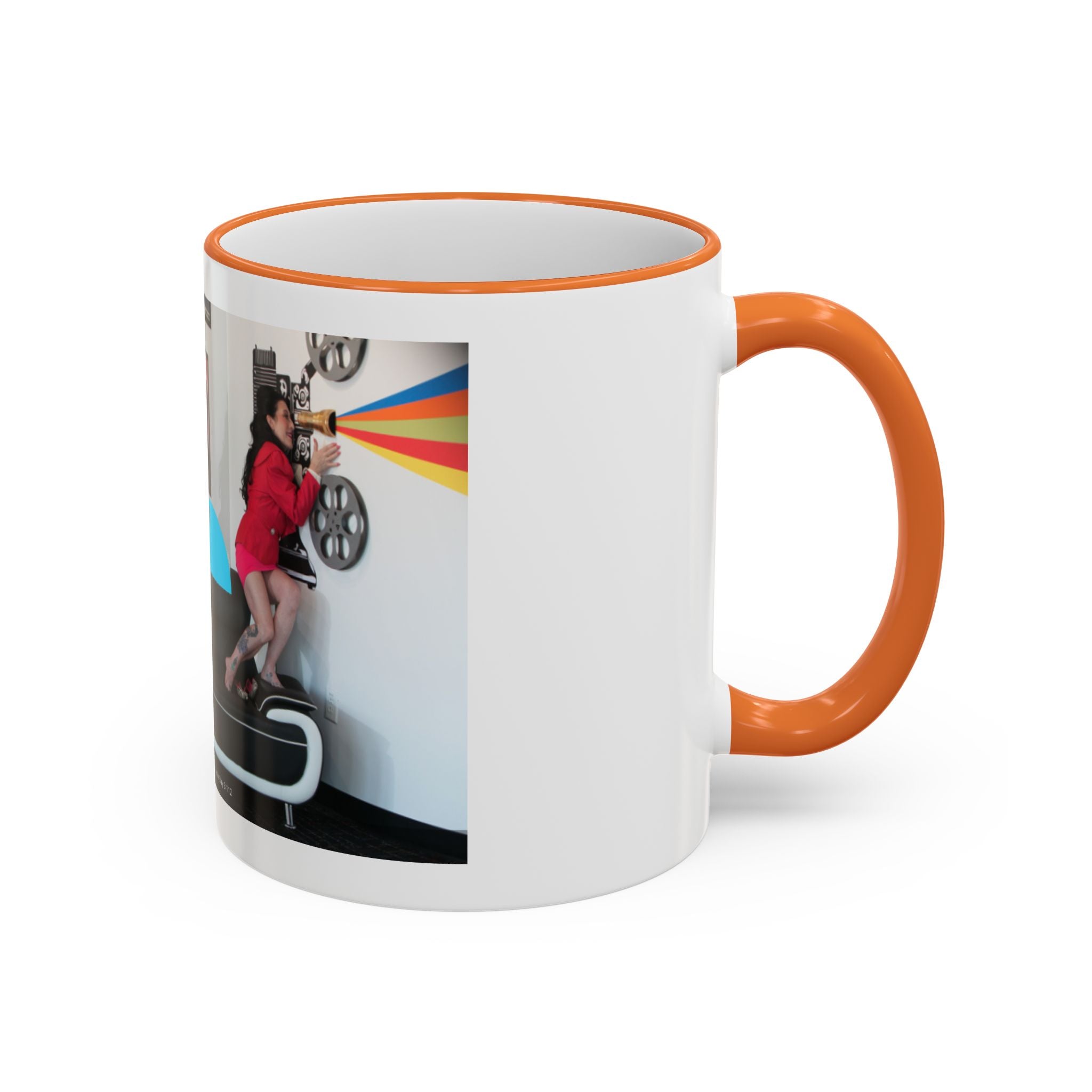 Retro Film Room Accent Rim Mug — 'Moving Forward' Graphic Coffee Cup (11oz/15oz)
