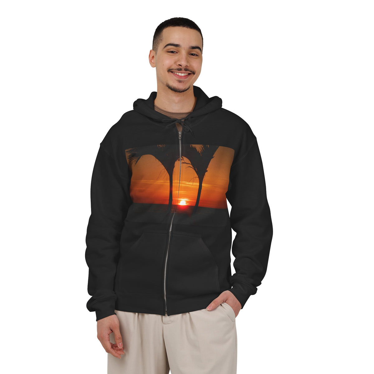 Sunset Palm Zip Hoodie – Tropical Beach Sunset Full-Zip Sweatshirt