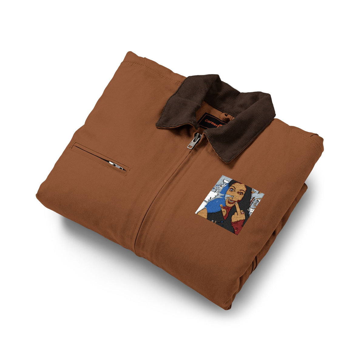 Work Jacket with Vintage Silly-Sexxy Lady "Eff-You Work,LOL" Portrait Patch — Durable Black Duck Cloth Jacket