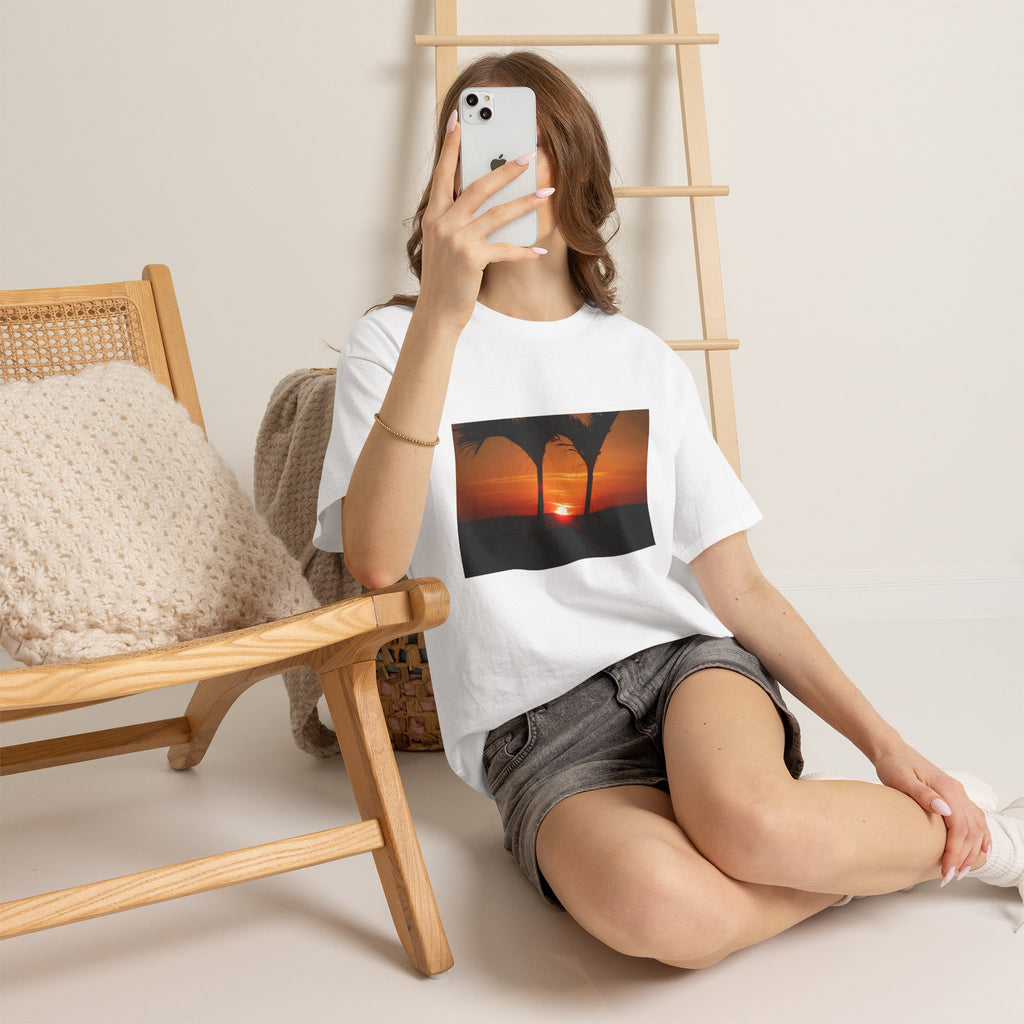Unisex Sunset Palm Trees Swaying Heavy Cotton Tee