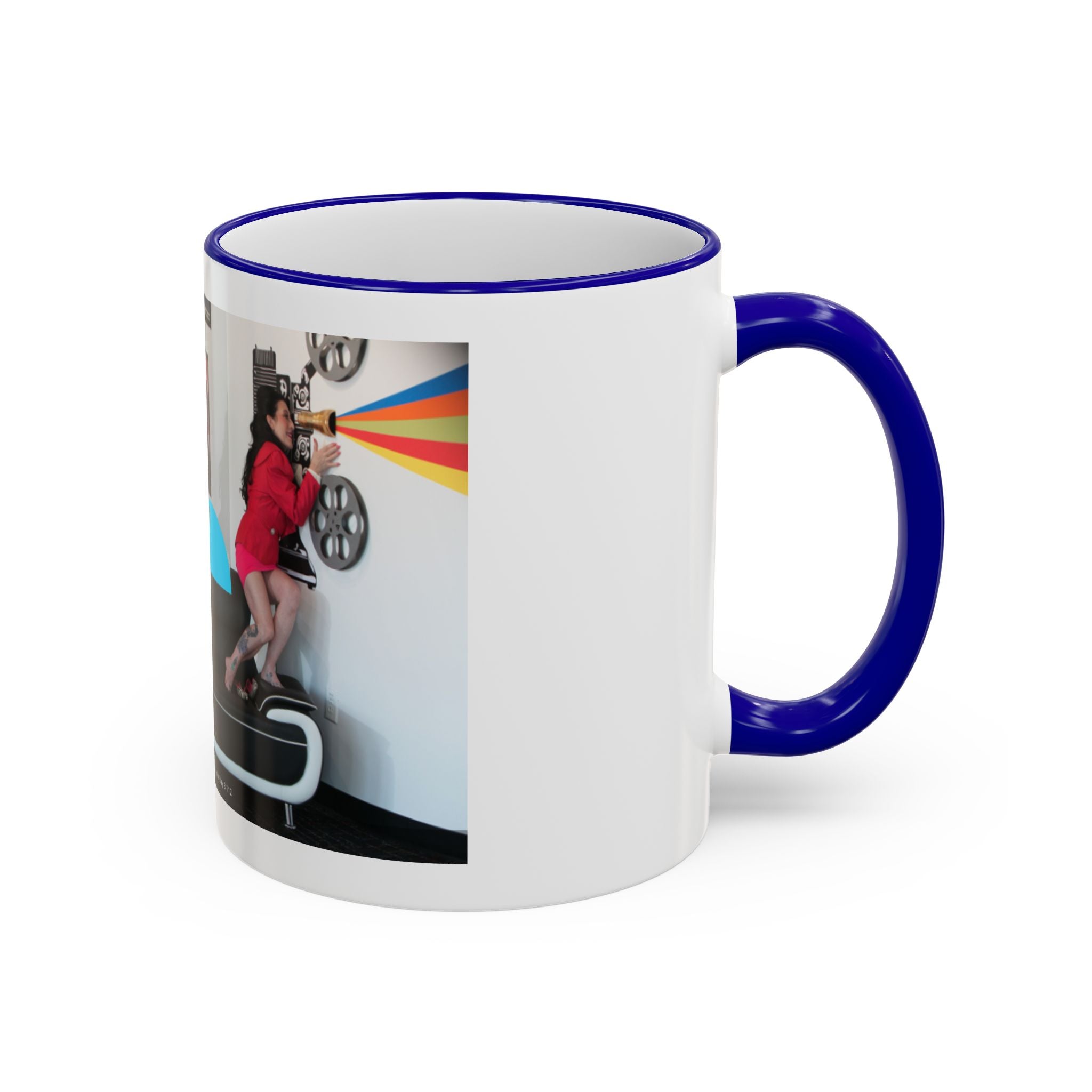 Retro Film Room Accent Rim Mug — 'Moving Forward' Graphic Coffee Cup (11oz/15oz)