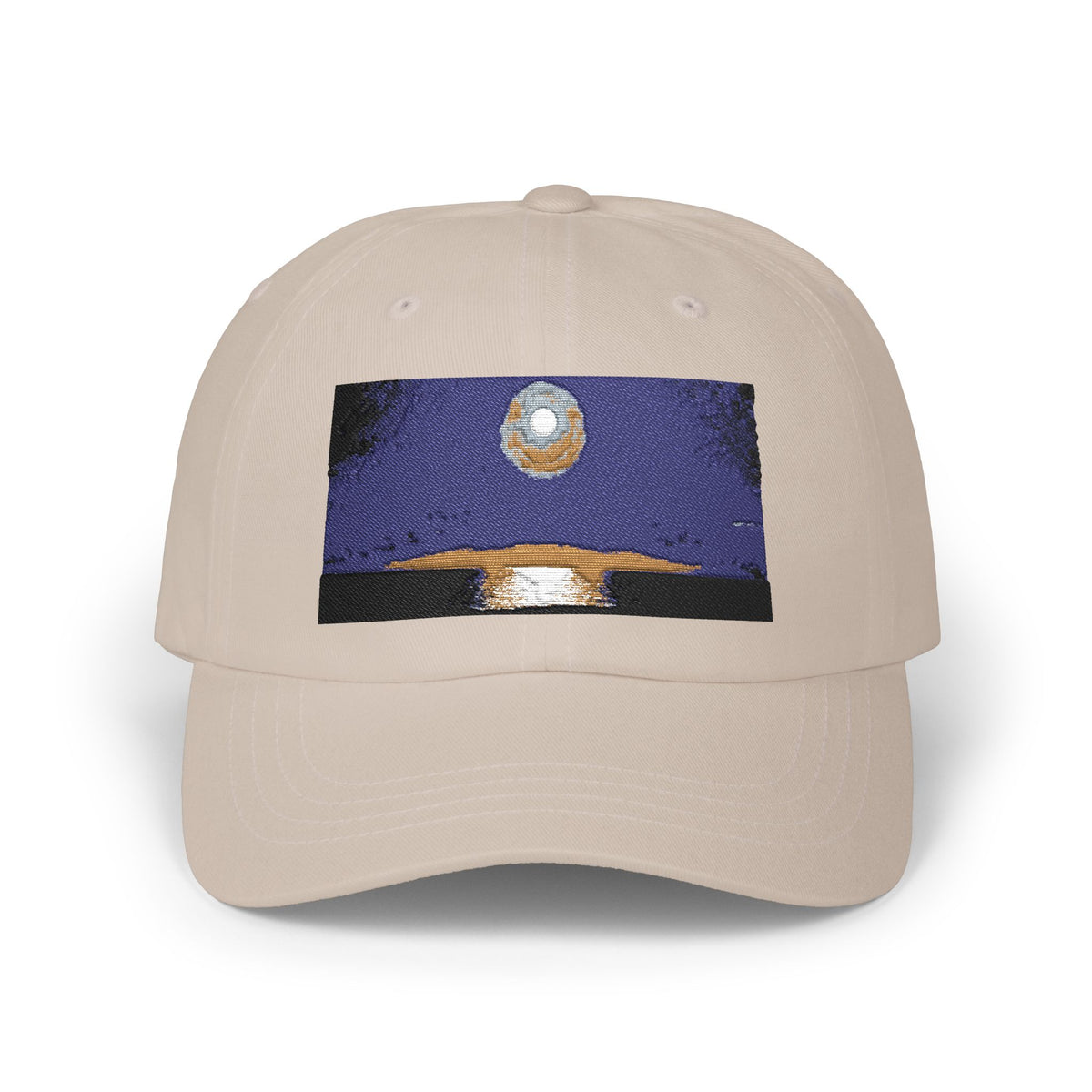 Dad Cap — Retro Full Moon Over Ocean Patch Embroidered Baseball Hat