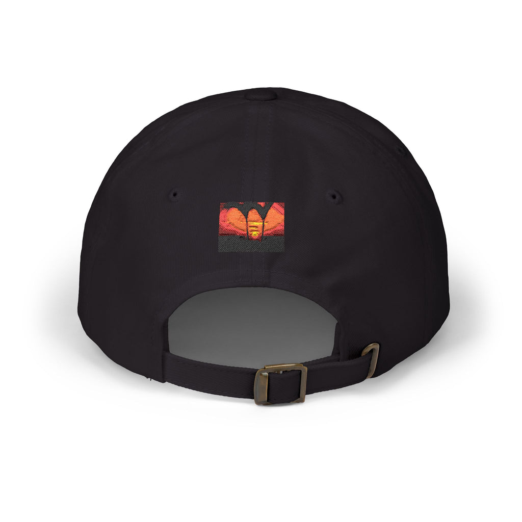 Sunset Palm Dad Cap — Retro Tropical Sunset Embroidered Hat
