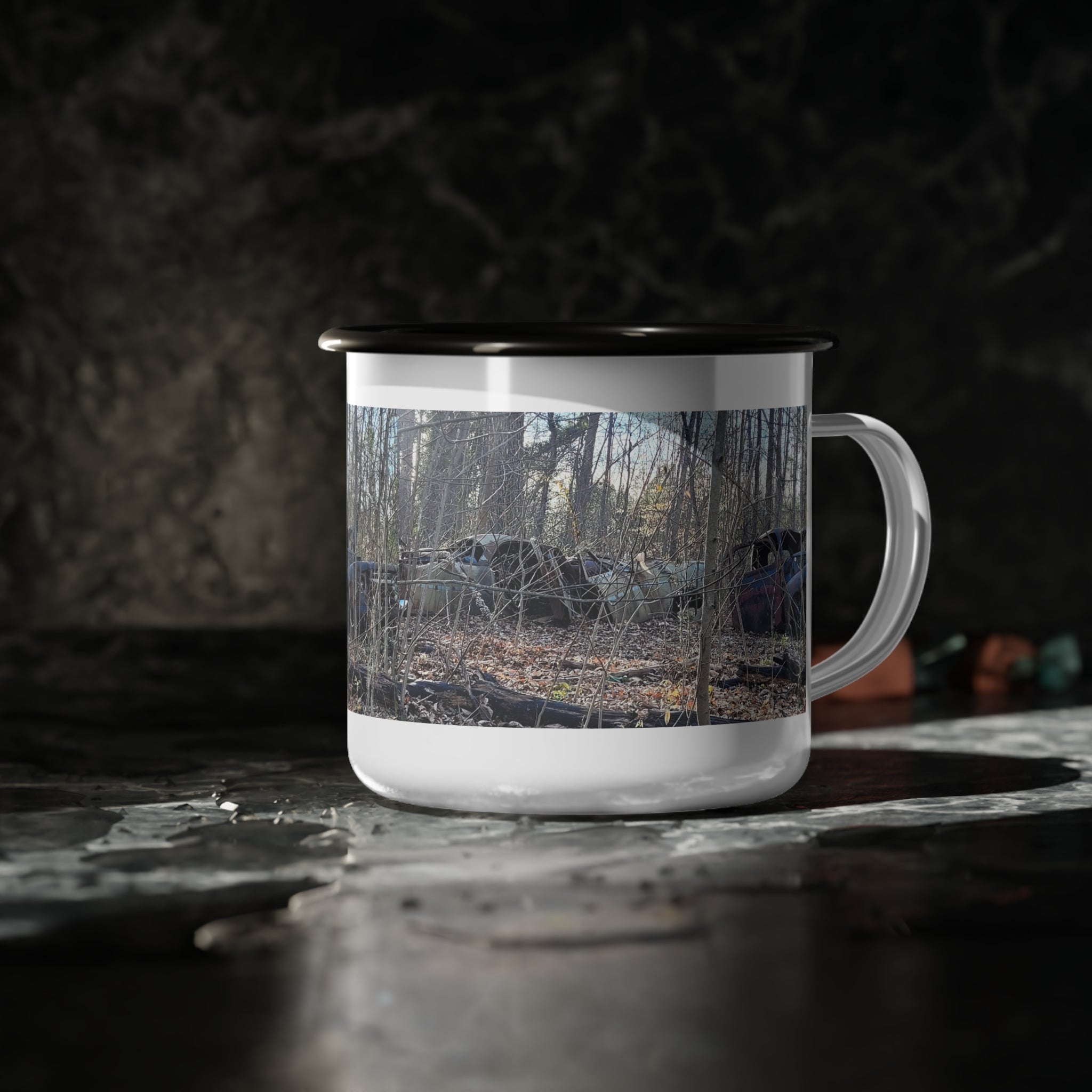 Enamel Camp Cup — Rustic Forest Junkyard Vintage Truck Photo Camper Mug