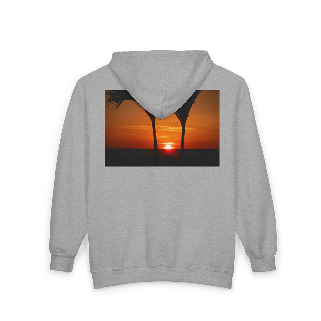 Sunset Palm Zip Hoodie – Tropical Beach Sunset Full-Zip Sweatshirt