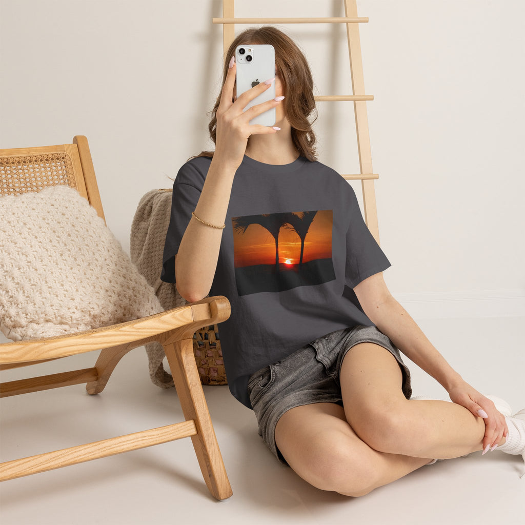 Unisex Sunset Palm Trees Swaying Heavy Cotton Tee