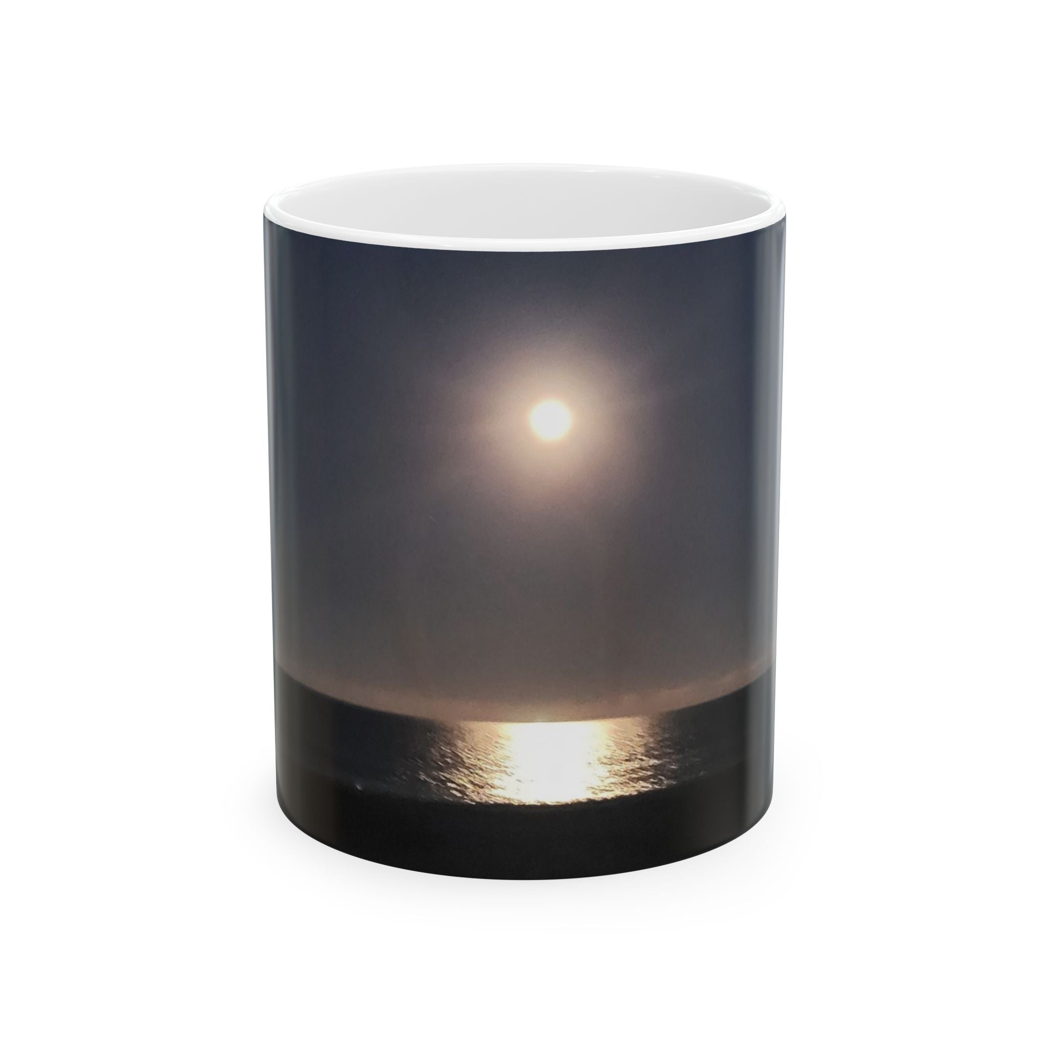 Sunrise Over Ocean Ceramic Mug — Calm Beach Coffee Cup (11oz/15oz)