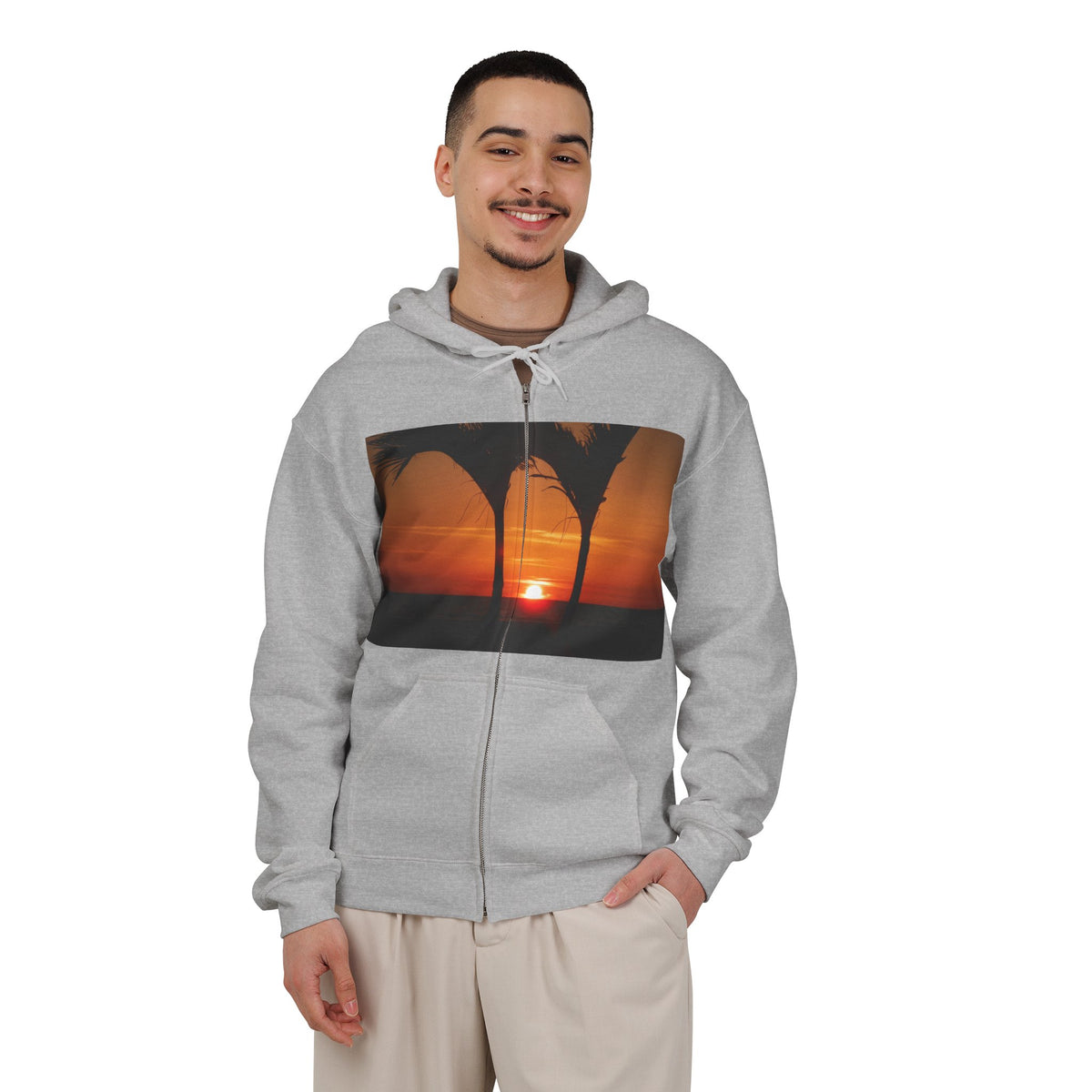 Sunset Palm Zip Hoodie – Tropical Beach Sunset Full-Zip Sweatshirt