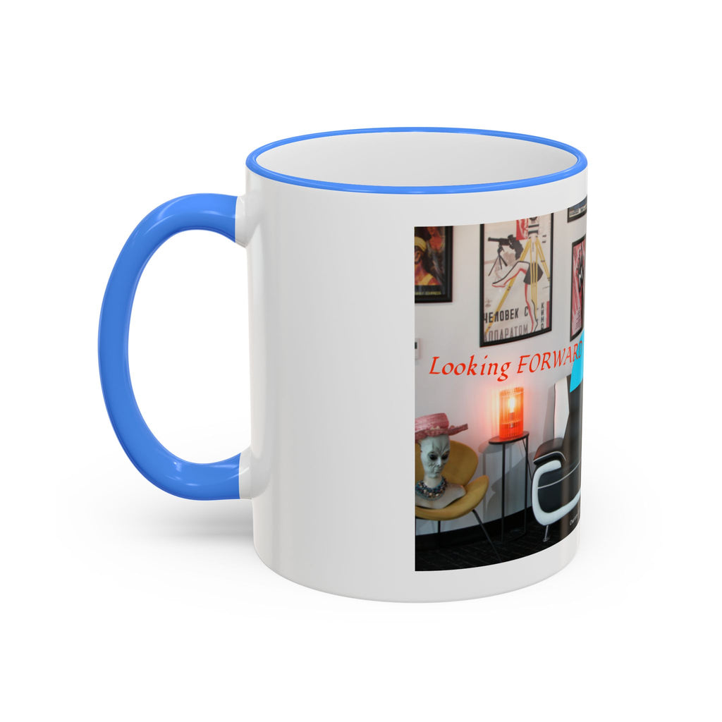 Retro Film Room Accent Rim Mug — 'Moving Forward' Graphic Coffee Cup (11oz/15oz)