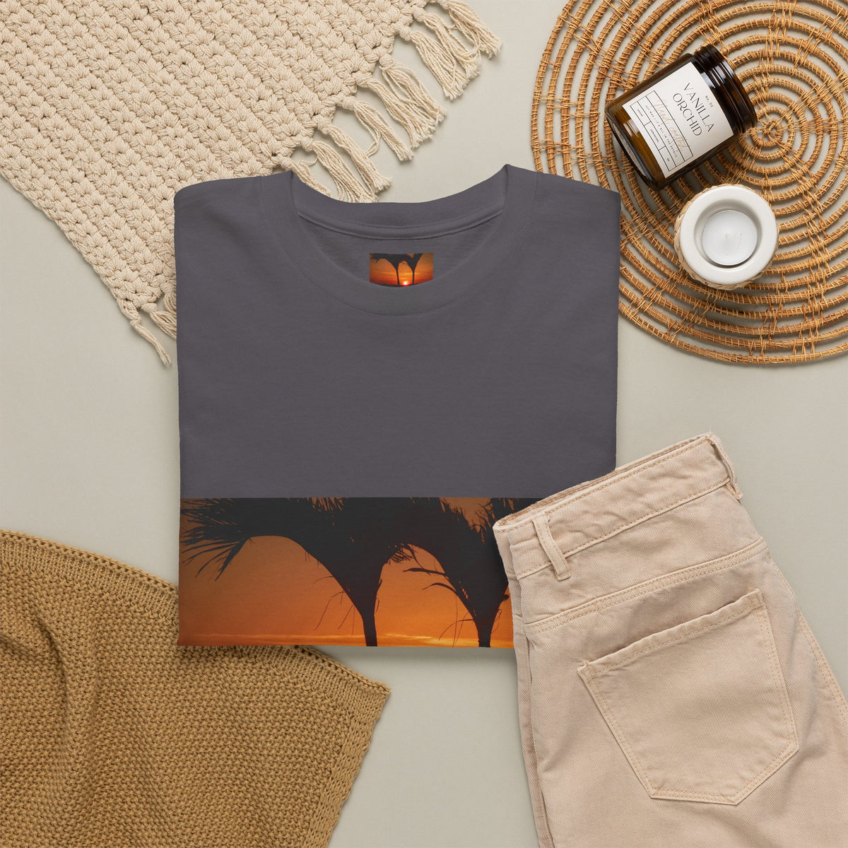 Unisex Sunset Palm Trees Swaying Heavy Cotton Tee