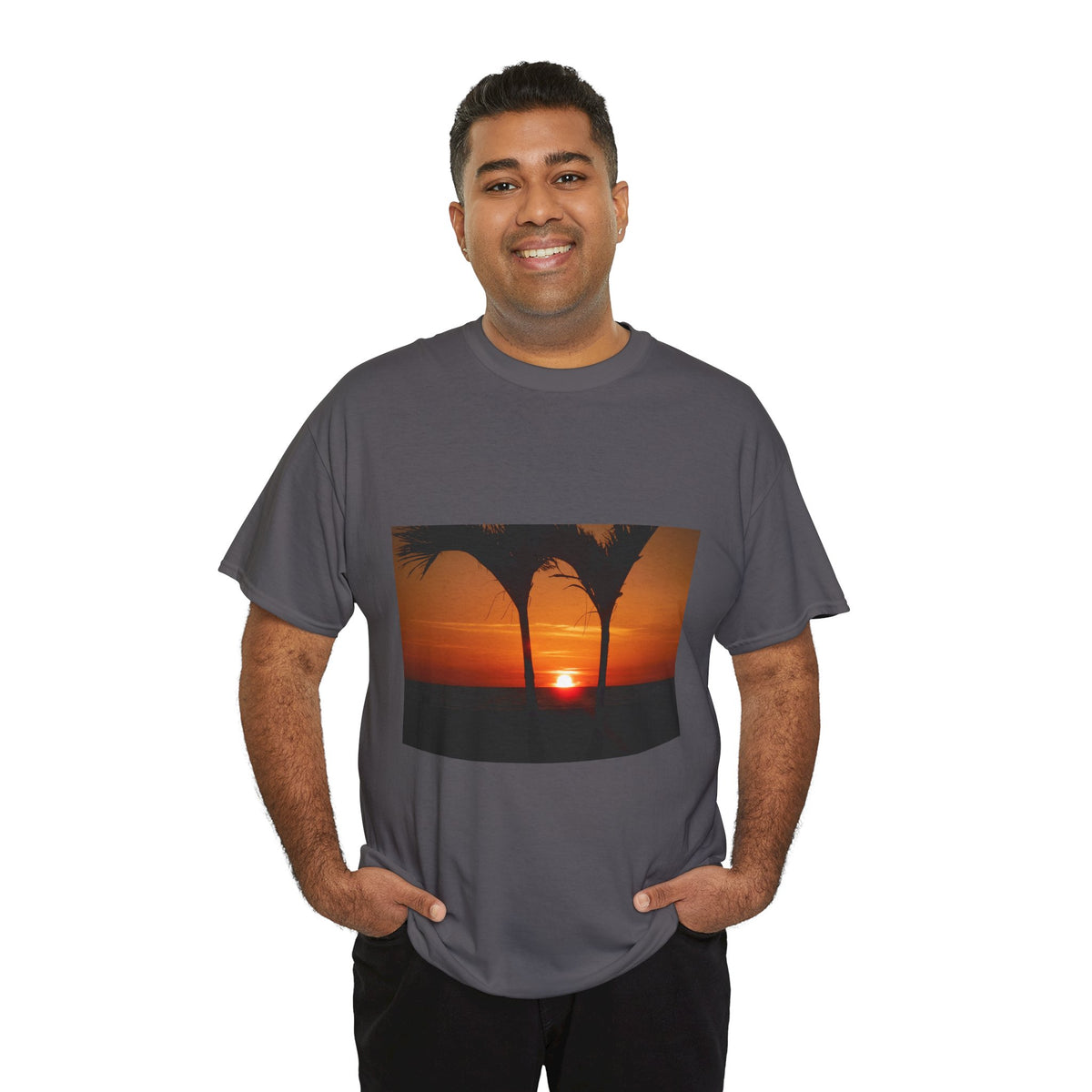 Unisex Sunset Palm Trees Swaying Heavy Cotton Tee