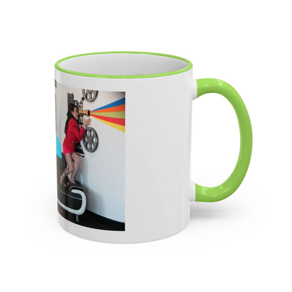 Retro Film Room Accent Rim Mug — 'Moving Forward' Graphic Coffee Cup (11oz/15oz)