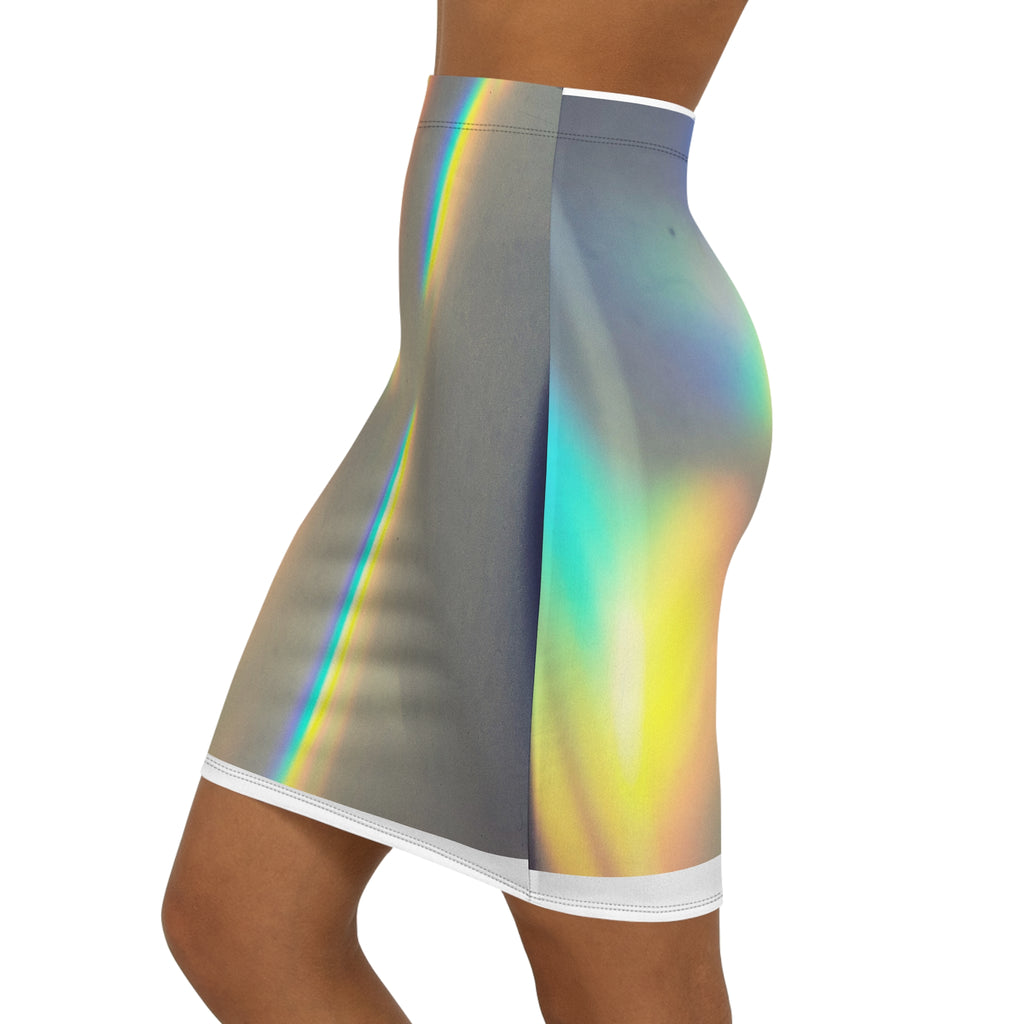 Rainbow Prism Pencil Skirt — Holographic Light Midi Skirt