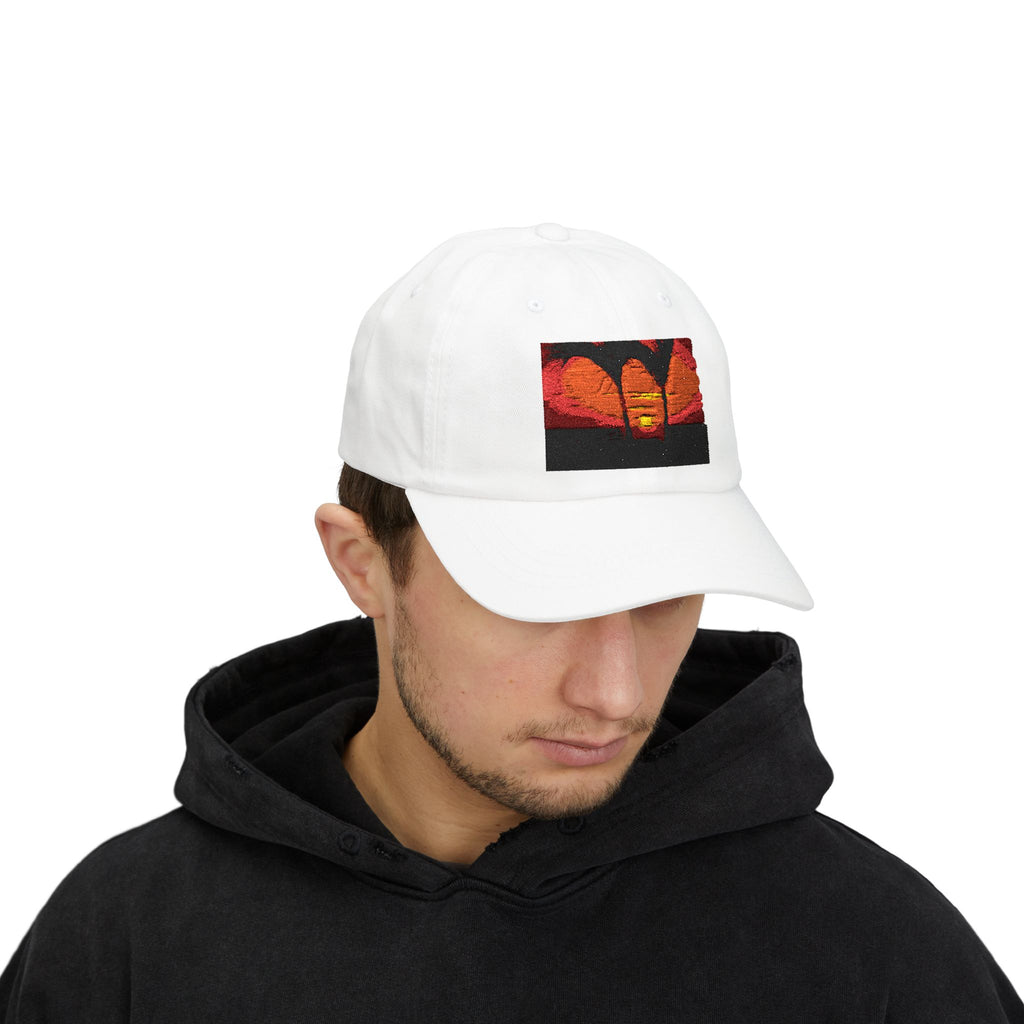 Sunset Palm Dad Cap — Retro Tropical Sunset Embroidered Hat