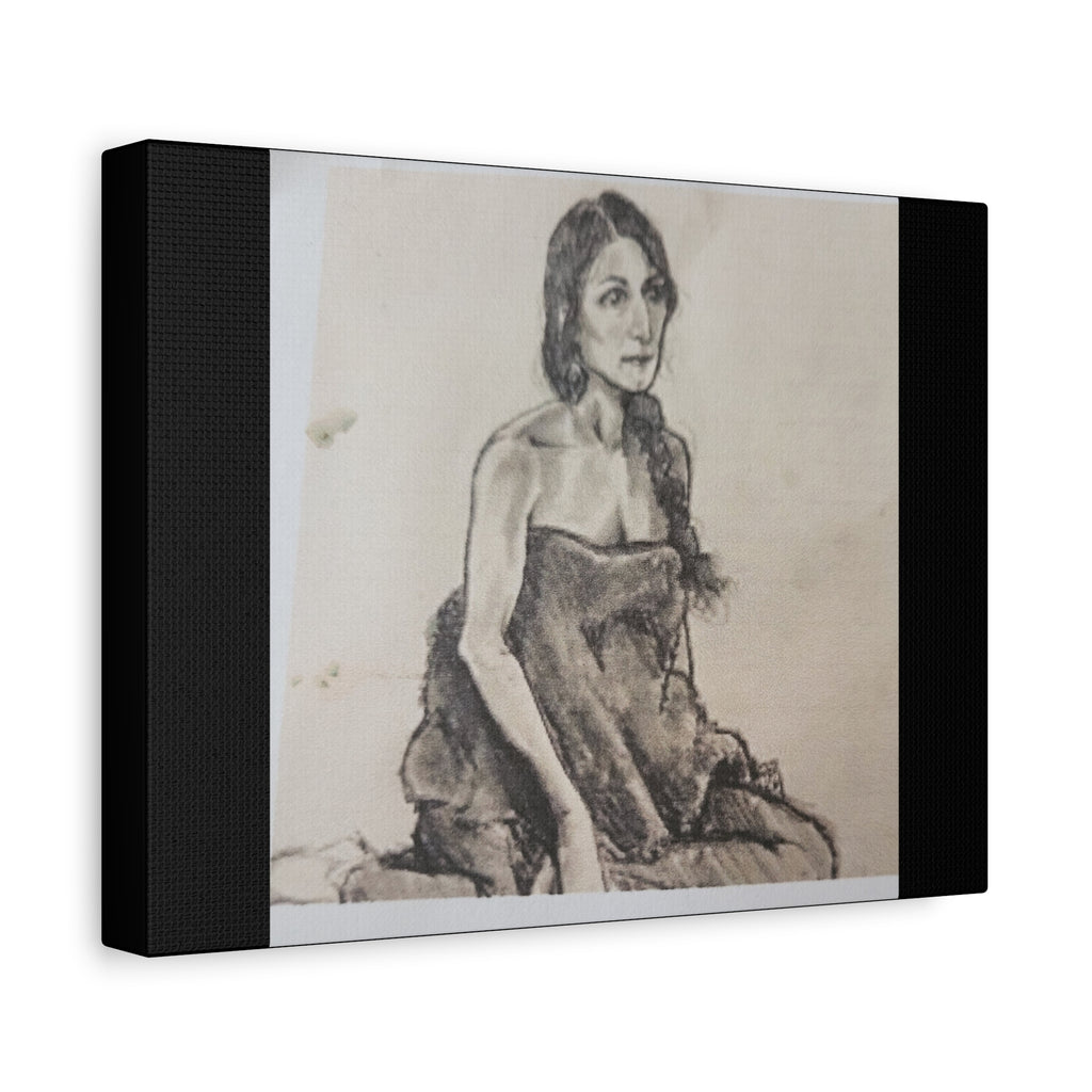Charcoal Portrait Canvas Print — Elegant Woman Figure Art (Matte Stretched)