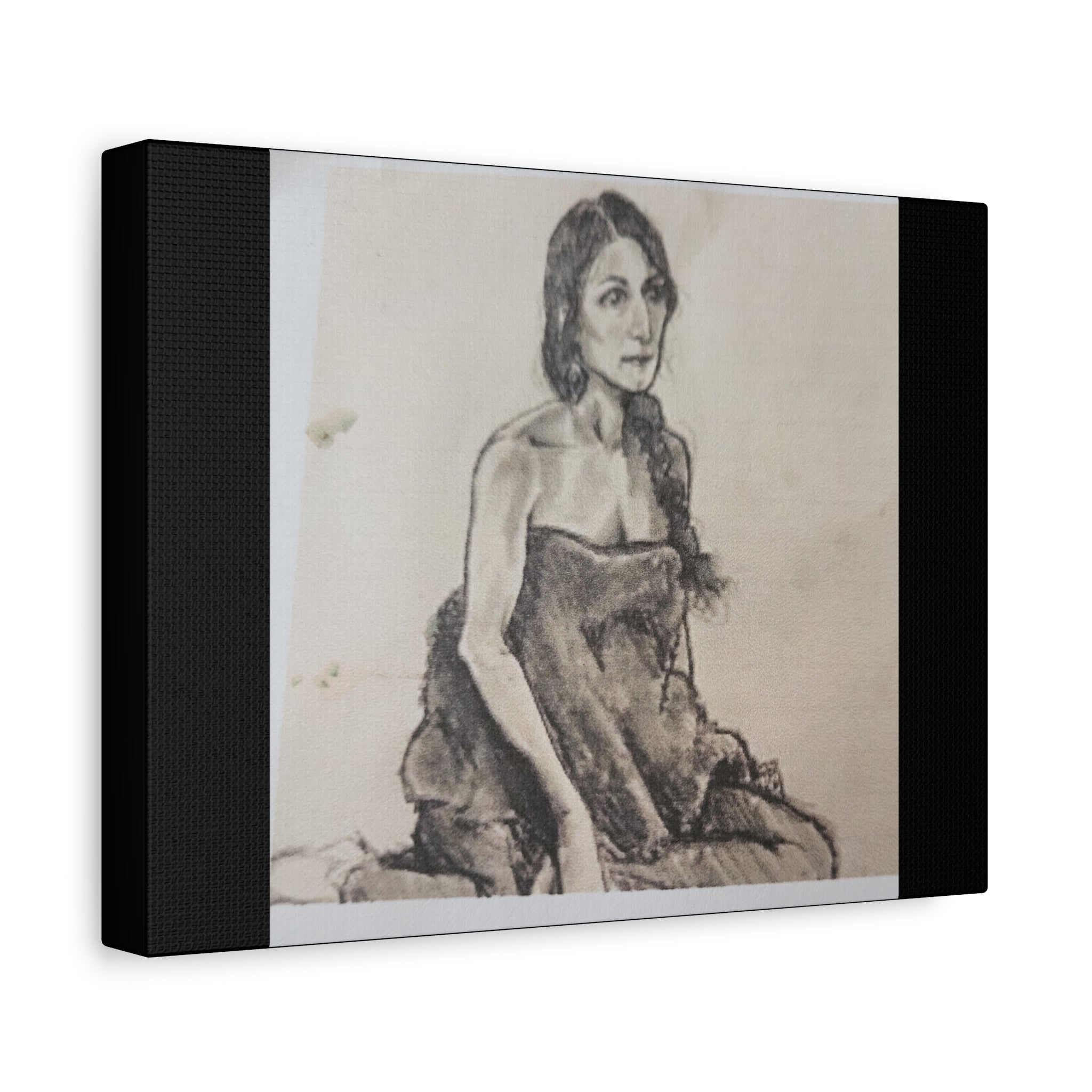 Charcoal Portrait Canvas Print — Elegant Woman Figure Art (Matte Stretched)