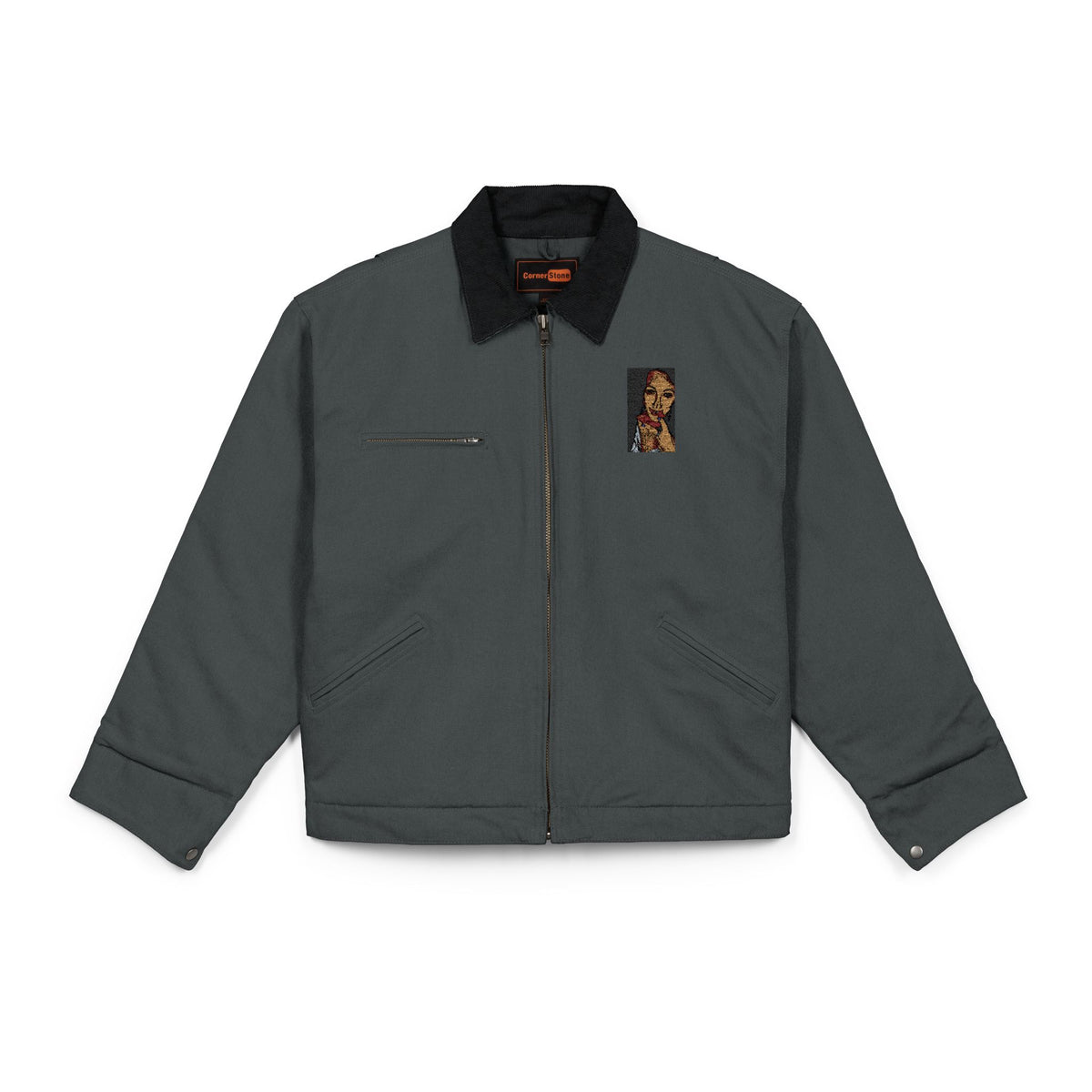 Work Jacket — Embroidered Vintage Pretty Lady Portrait Chest Patch