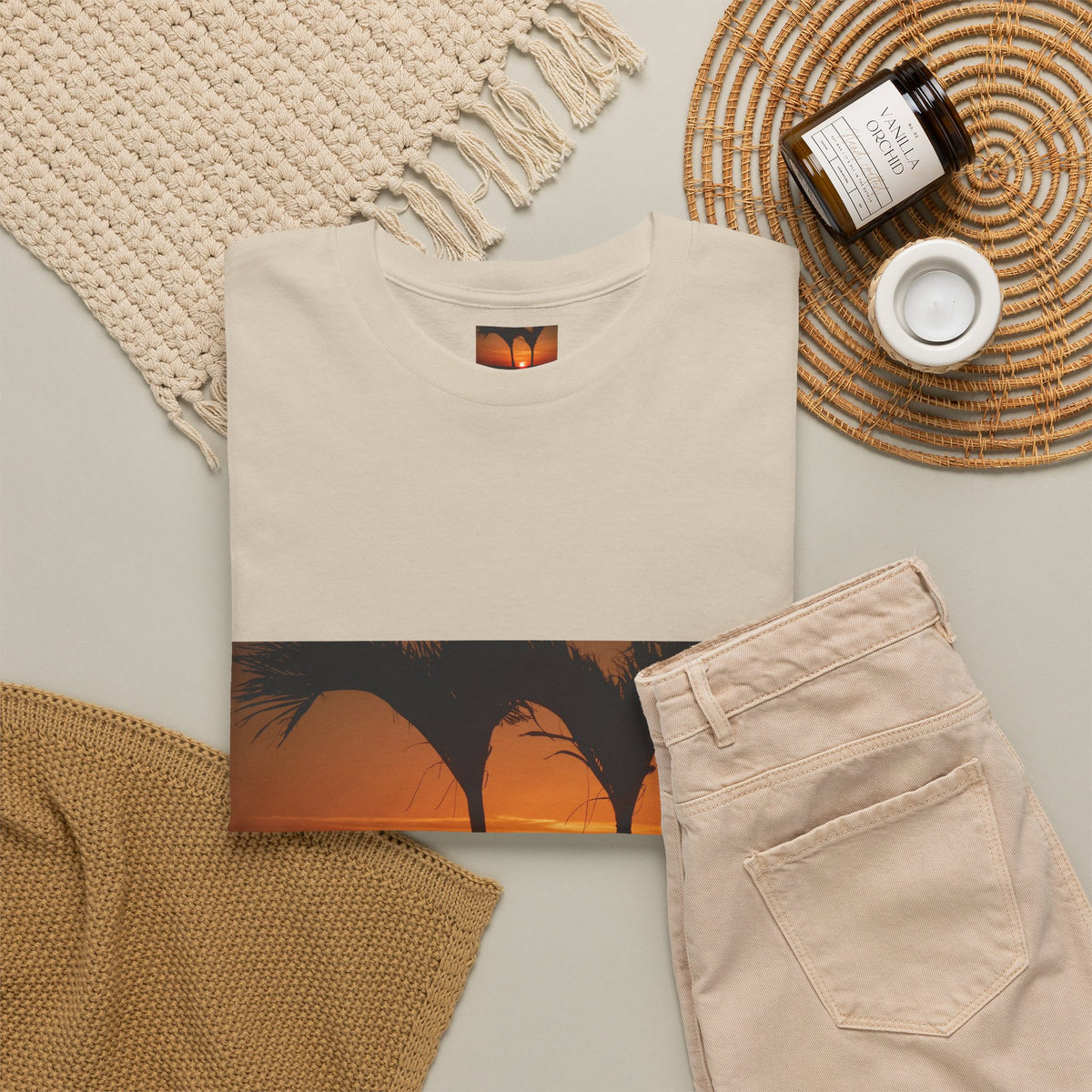 Unisex Sunset Palm Trees Swaying Heavy Cotton Tee