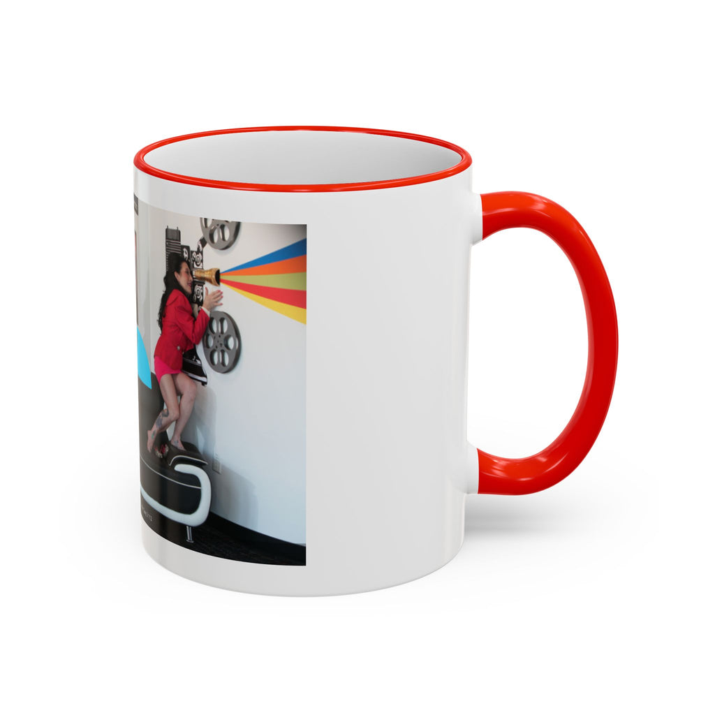 Retro Film Room Accent Rim Mug — 'Moving Forward' Graphic Coffee Cup (11oz/15oz)