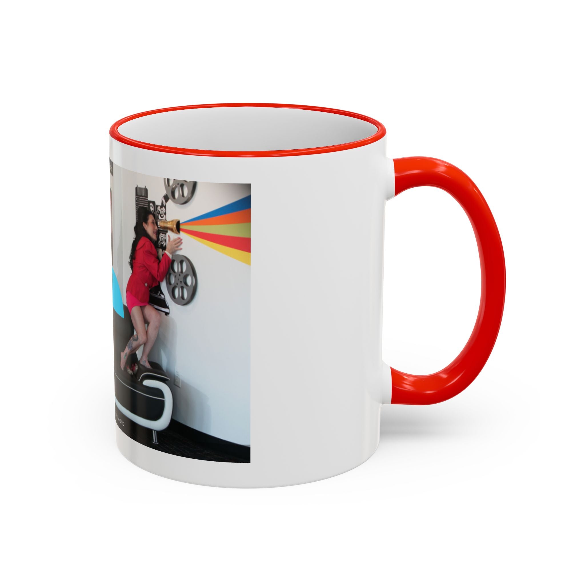 Retro Film Room Accent Rim Mug — 'Moving Forward' Graphic Coffee Cup (11oz/15oz)