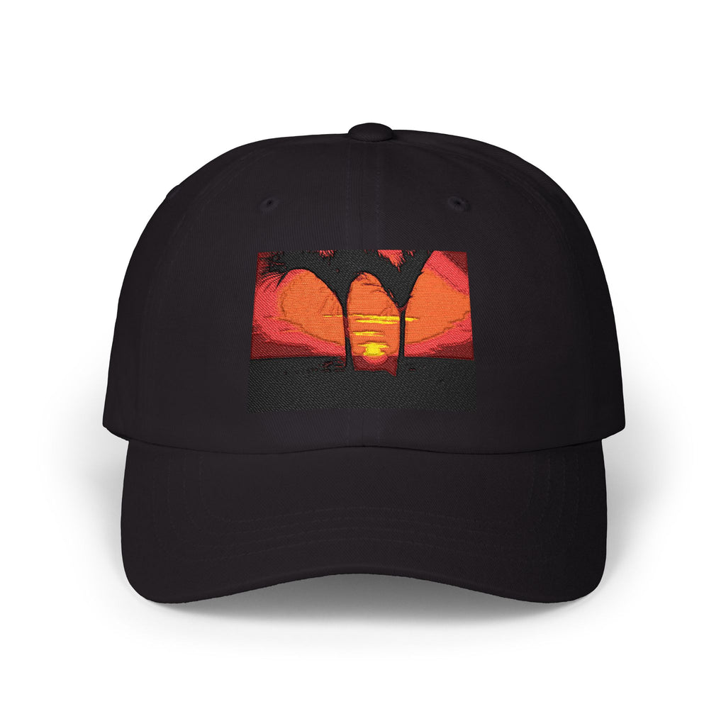 Sunset Palm Dad Cap — Retro Tropical Sunset Embroidered Hat
