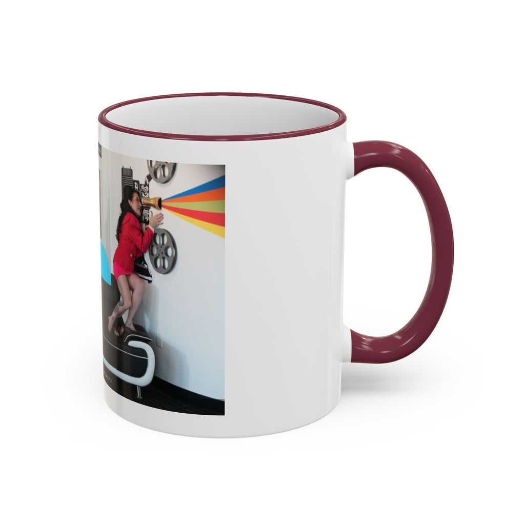 Retro Film Room Accent Rim Mug — 'Moving Forward' Graphic Coffee Cup (11oz/15oz)