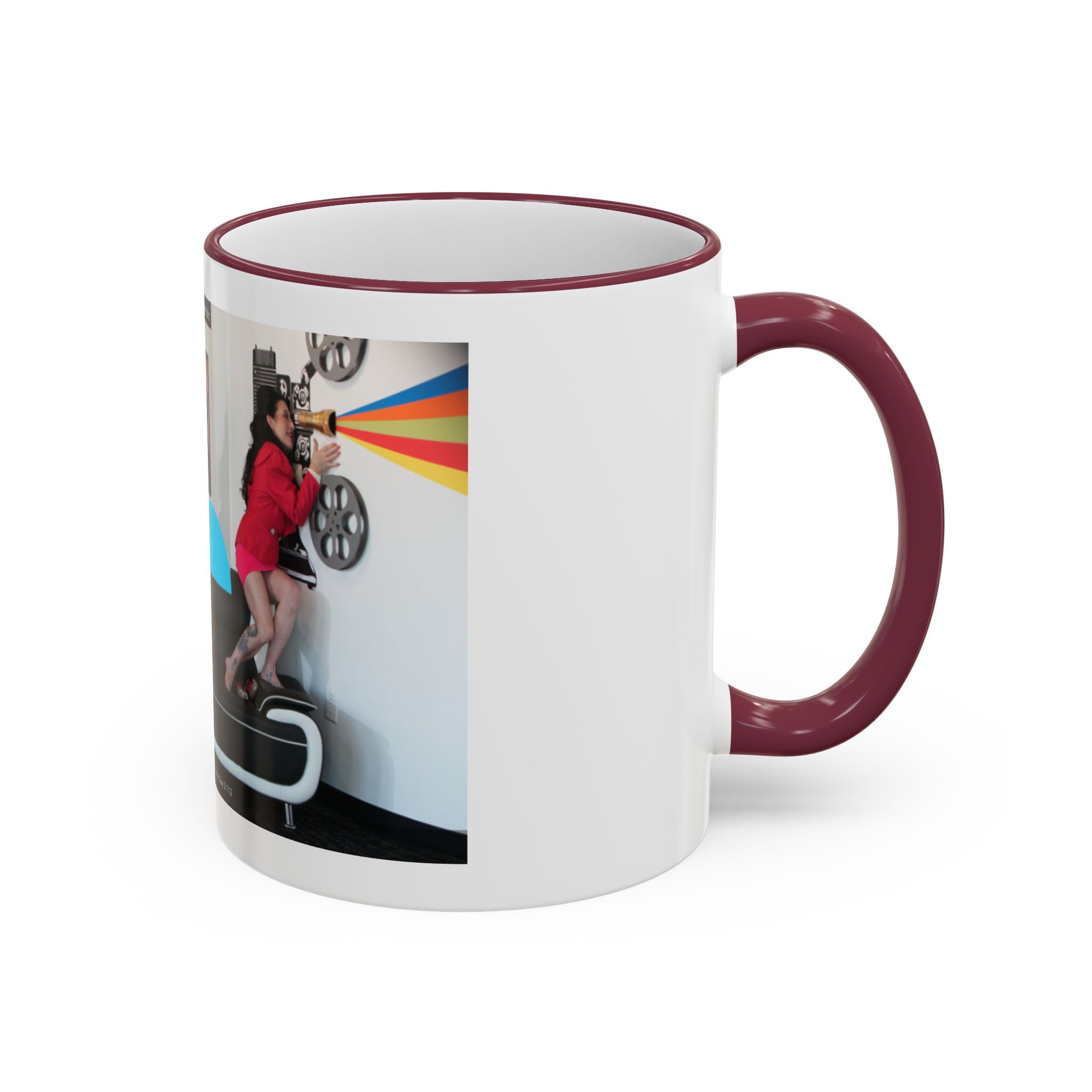 Retro Film Room Accent Rim Mug — 'Moving Forward' Graphic Coffee Cup (11oz/15oz)