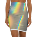 Rainbow Prism Pencil Skirt — Holographic Light Midi Skirt