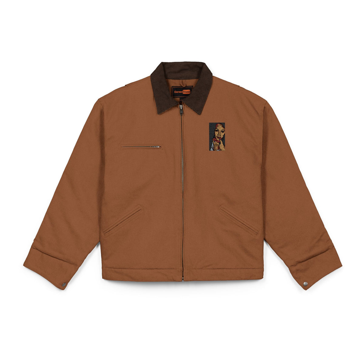 Work Jacket — Embroidered Vintage Pretty Lady Portrait Chest Patch