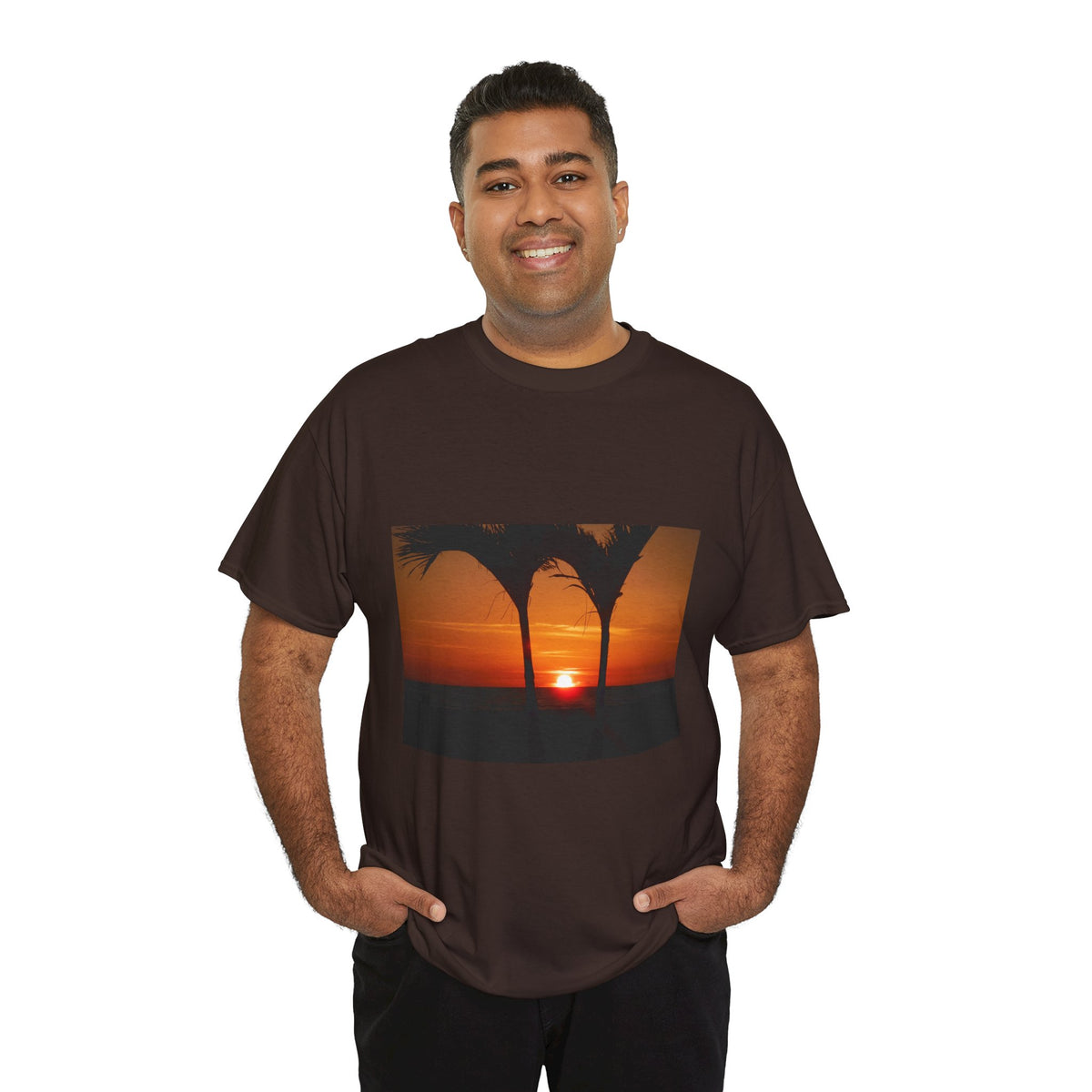 Unisex Sunset Palm Trees Swaying Heavy Cotton Tee