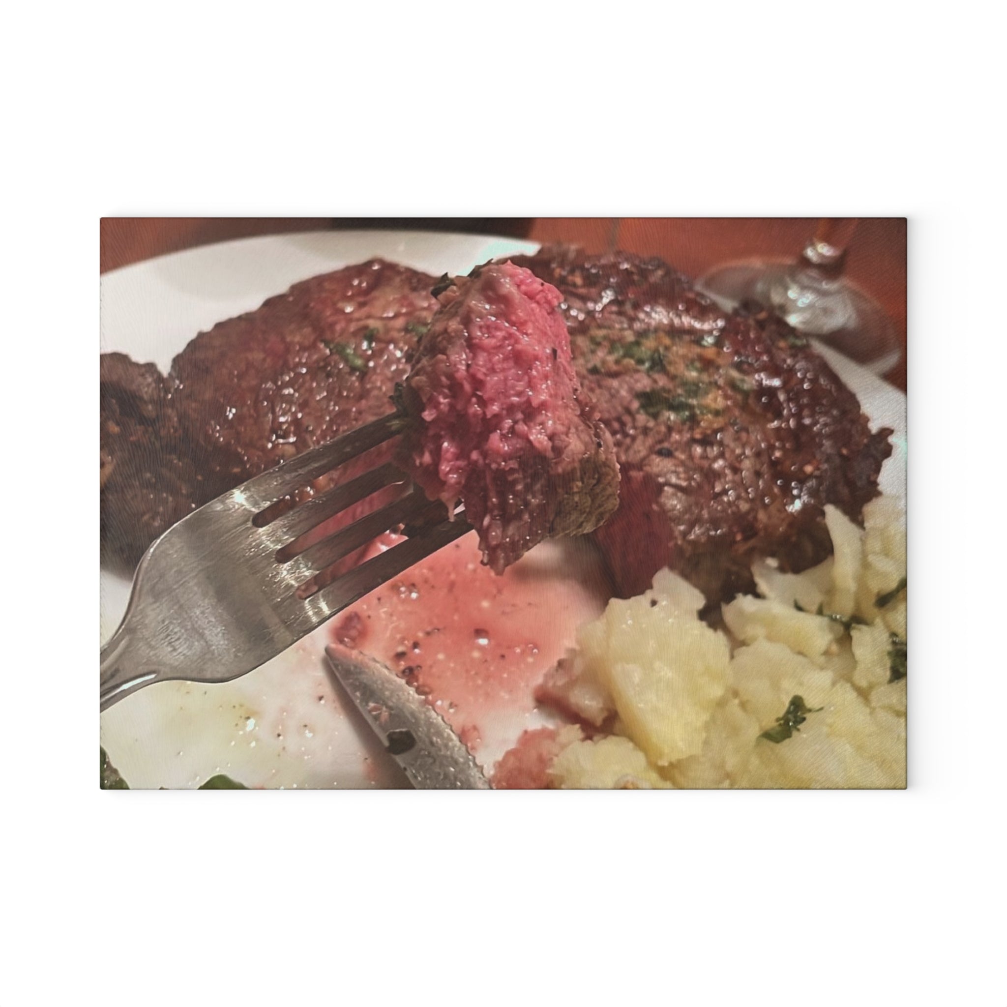 Glass Cutting Board — Steak Dinner Photo Decorative Chopping Board