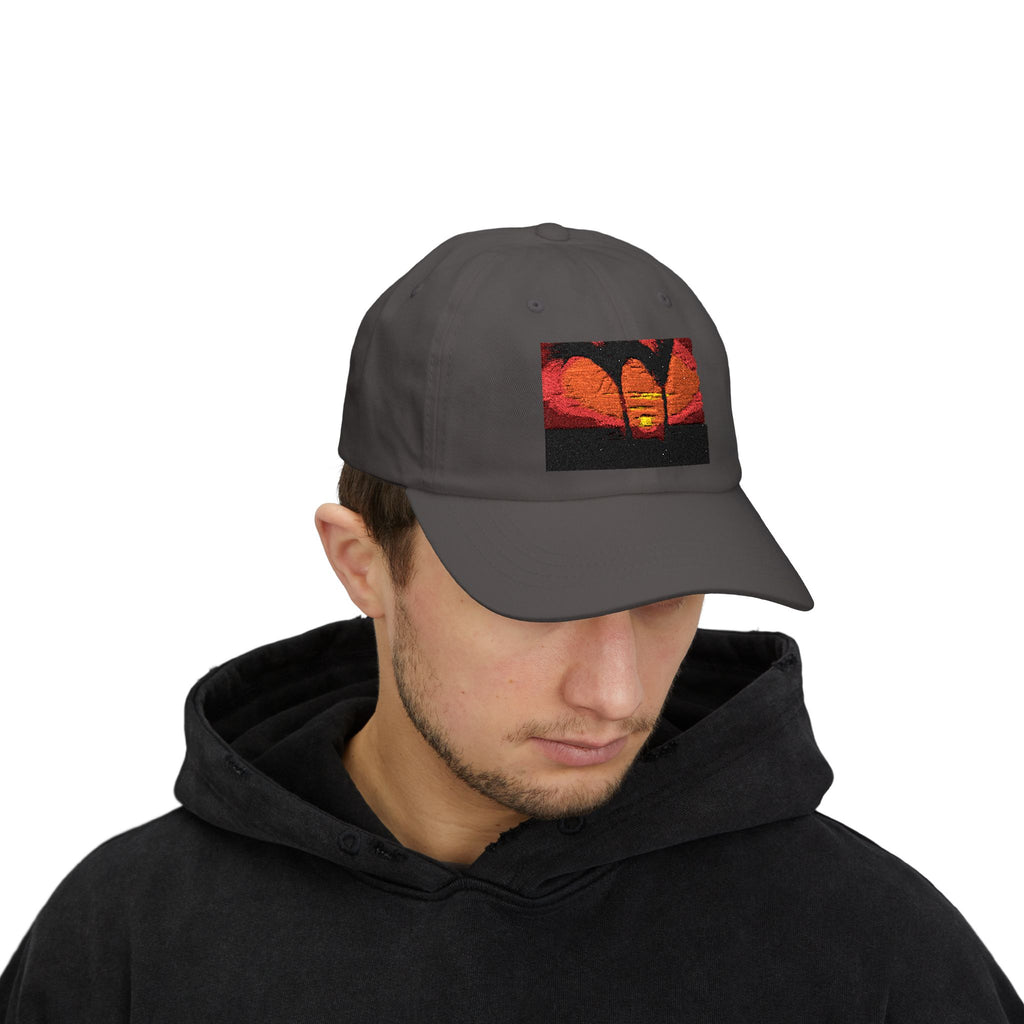 Sunset Palm Dad Cap — Retro Tropical Sunset Embroidered Hat