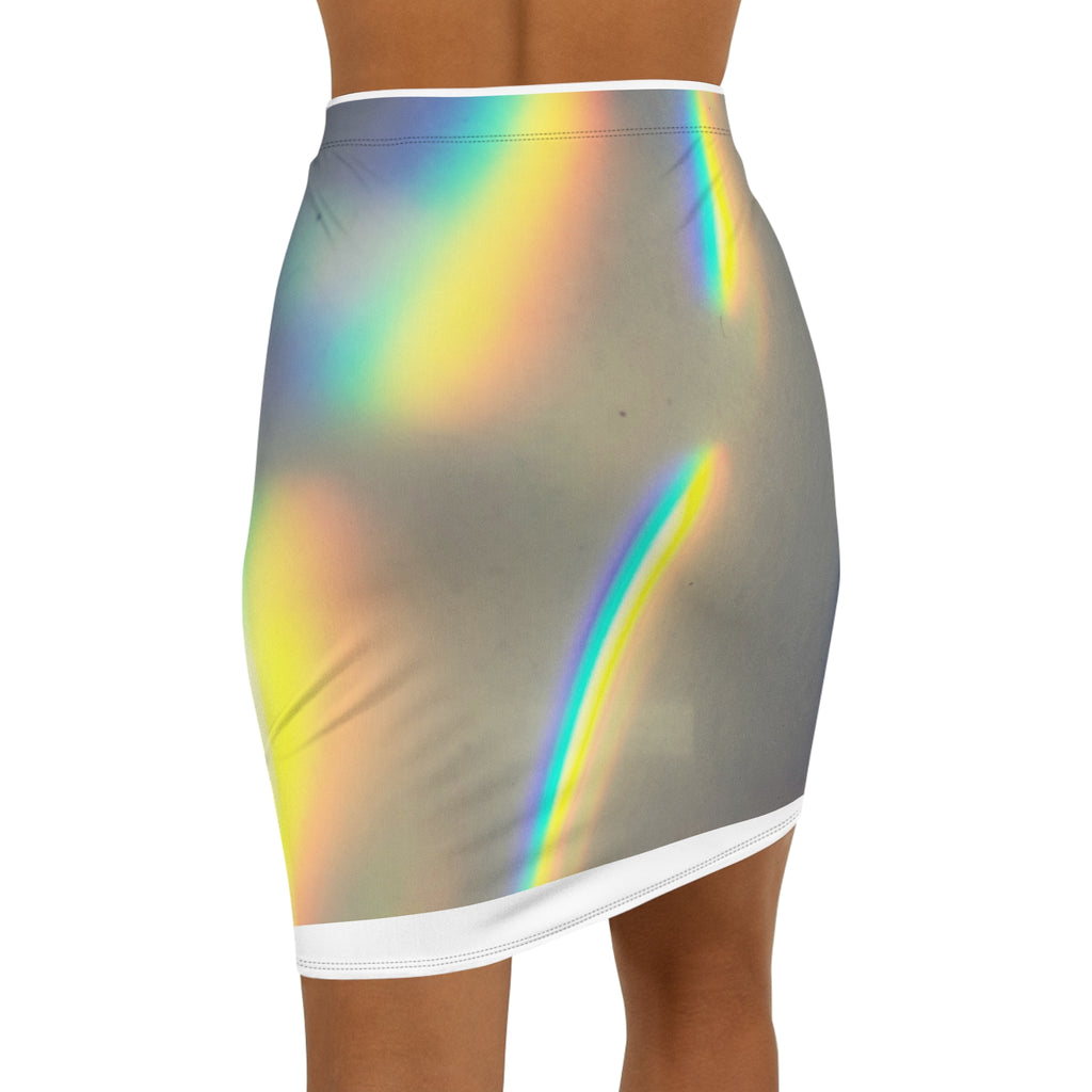 Rainbow Prism Pencil Skirt — Holographic Light Midi Skirt