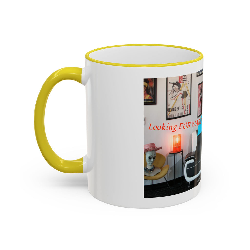 Retro Film Room Accent Rim Mug — 'Moving Forward' Graphic Coffee Cup (11oz/15oz)