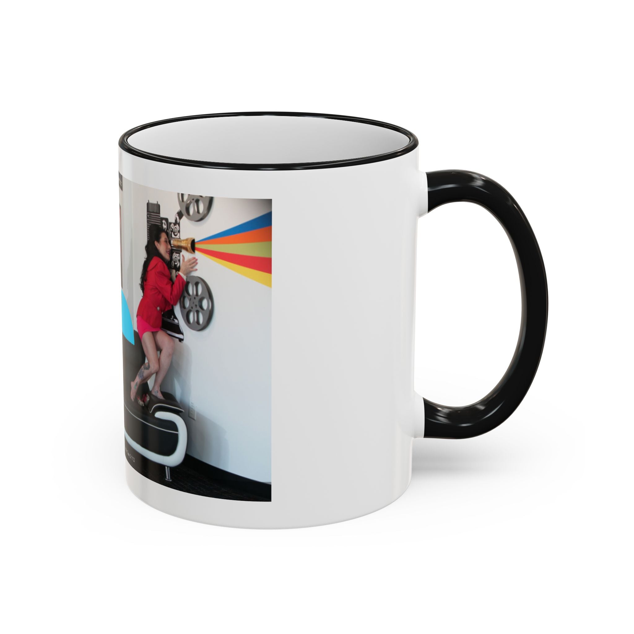 Retro Film Room Accent Rim Mug — 'Moving Forward' Graphic Coffee Cup (11oz/15oz)