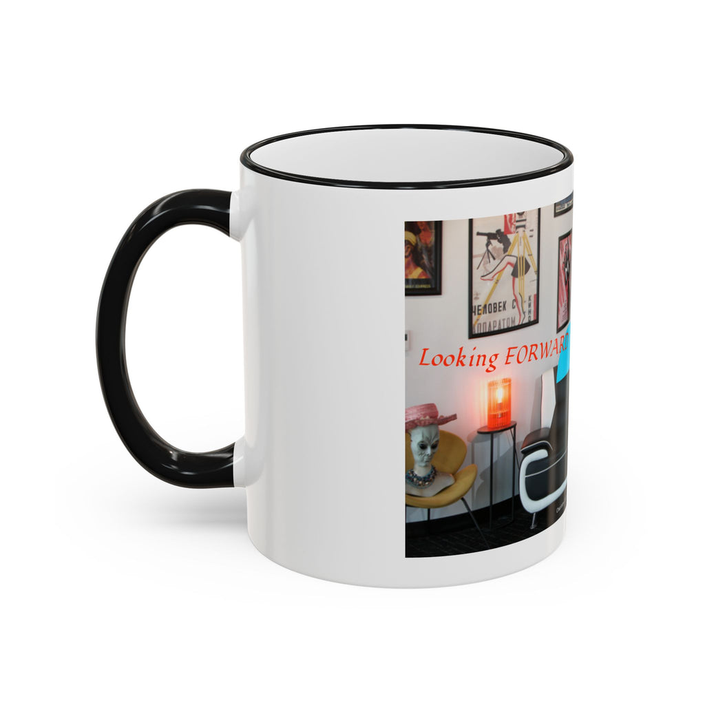 Retro Film Room Accent Rim Mug — 'Moving Forward' Graphic Coffee Cup (11oz/15oz)