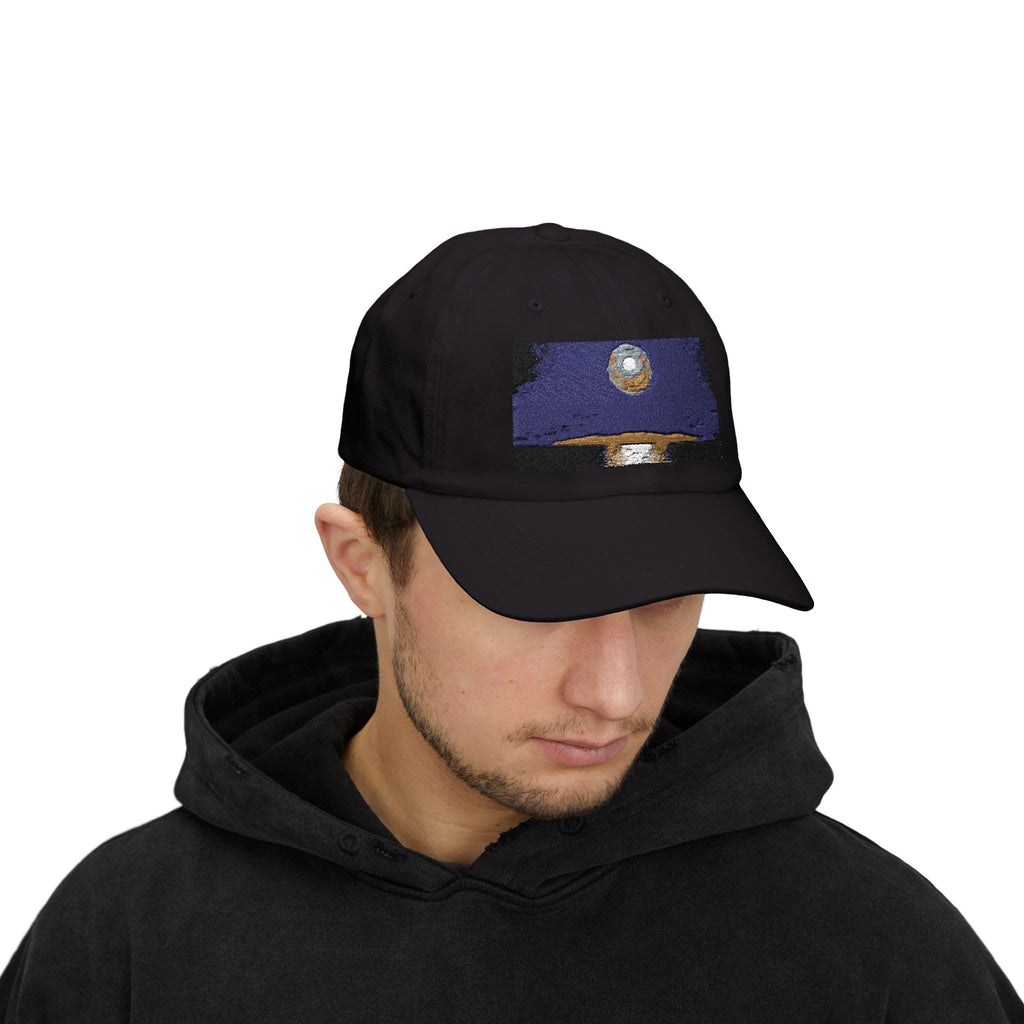 Dad Cap — Retro Full Moon Over Ocean Patch Embroidered Baseball Hat