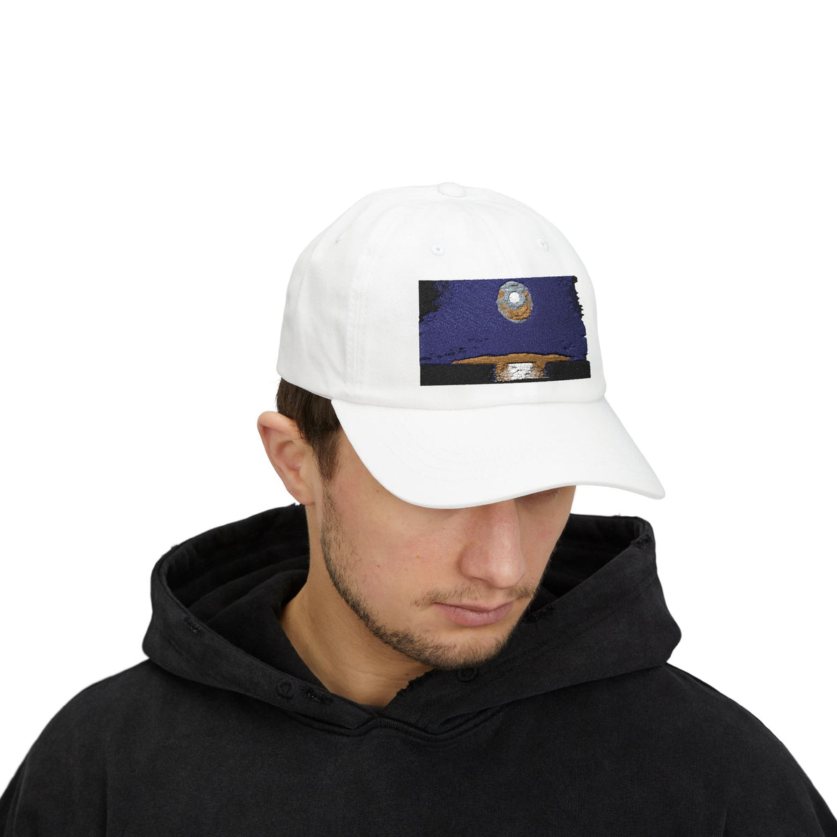 Dad Cap — Retro Full Moon Over Ocean Patch Embroidered Baseball Hat